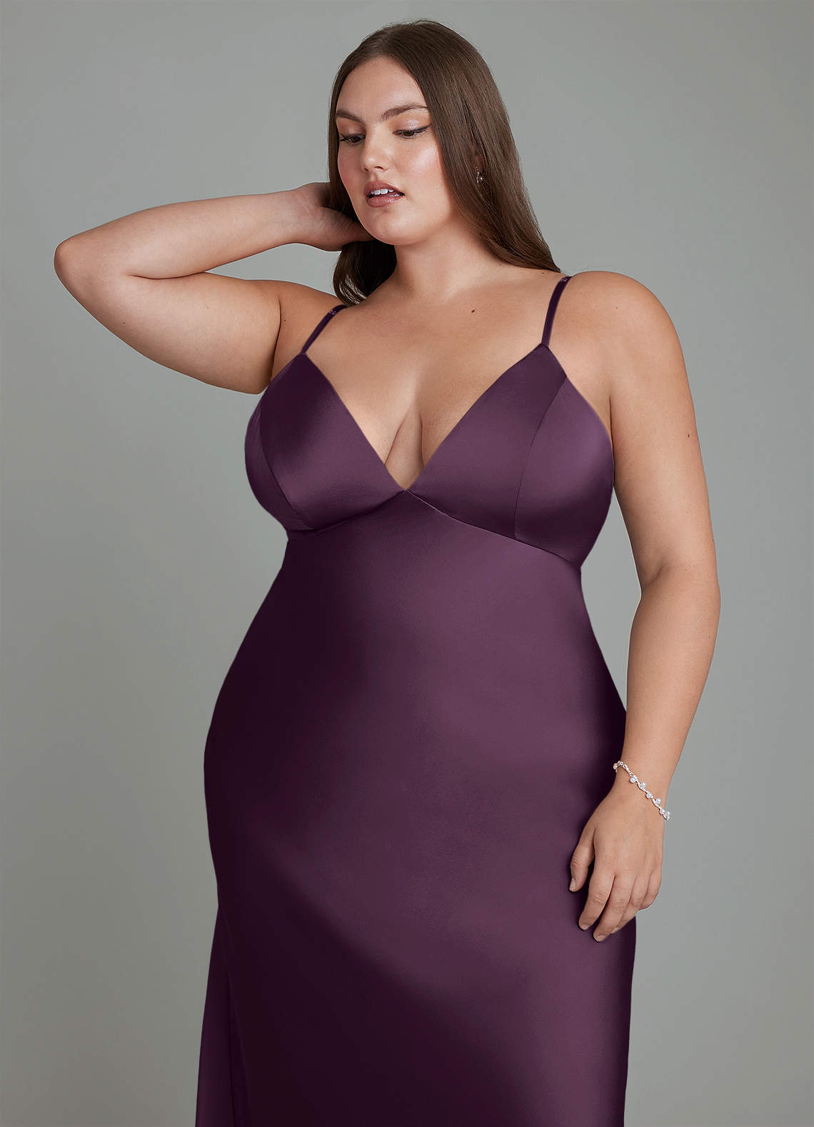 Azazie Stefania Bridesmaid Dresses Plum A-Line Stretch Satin Dress image12
