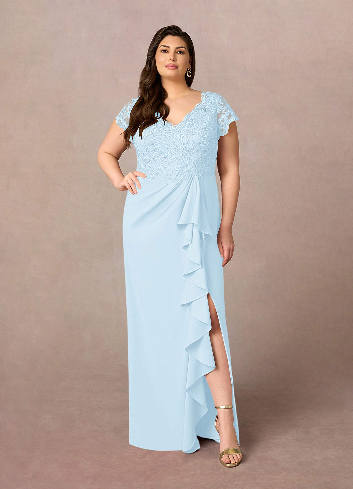 Azazie Carmen Abiti per la Madre della Sposa Abito Tubino in Pizzo Azzurro image1