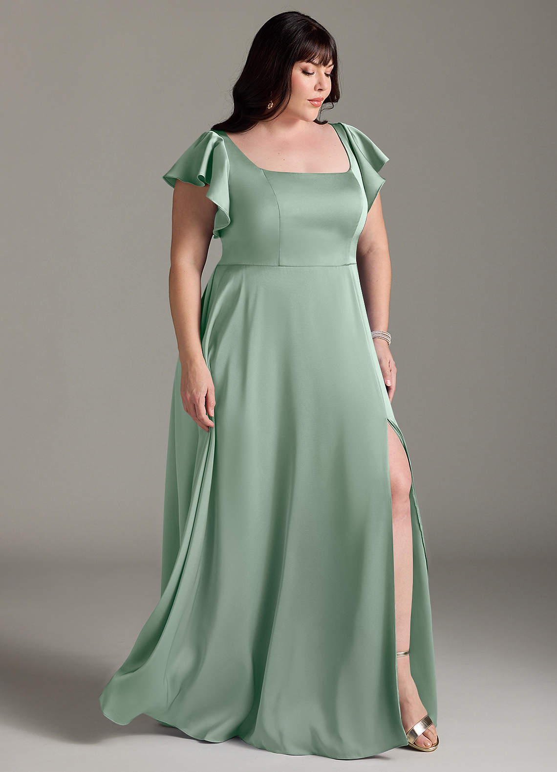 Azazie Bondi Bridesmaid Dresses Agave A-Line Bow Stretch Satin Dress image9