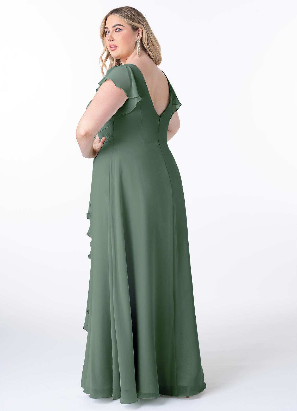 Azazie Omari Bridesmaid Dresses Eucalyptus A-Line Chiffon Dress image1