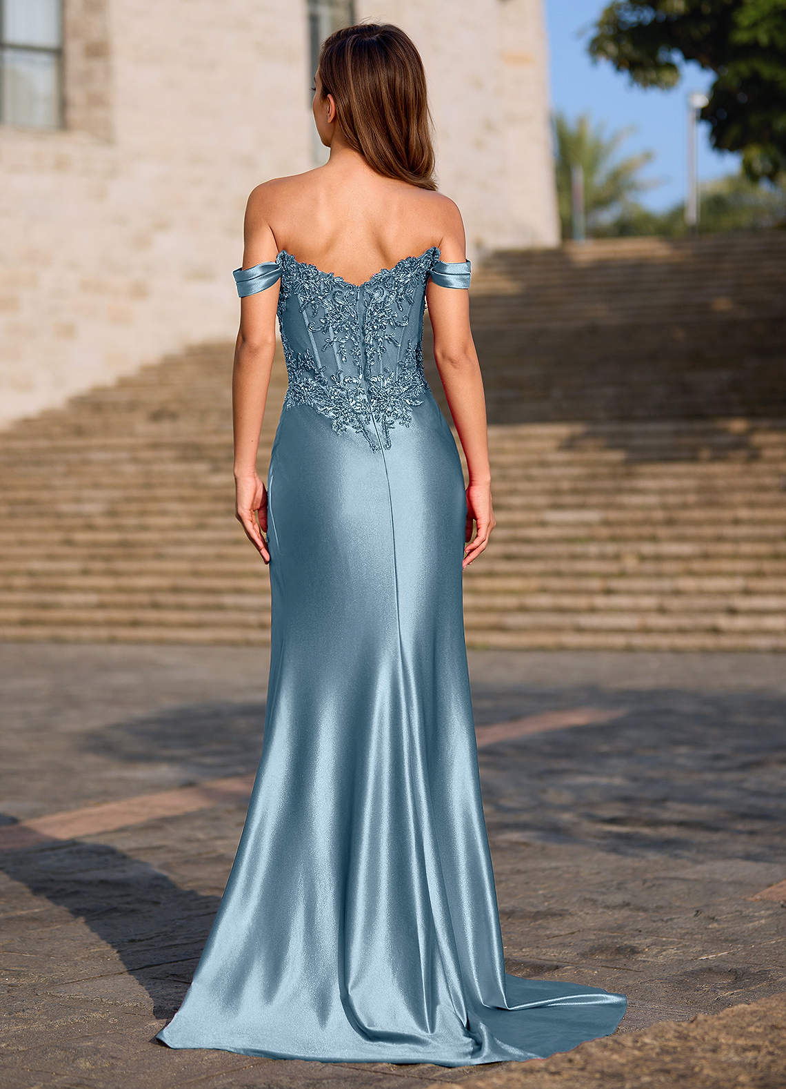 Opulence Dusty Blue Floral Corset Prom Dress | Azazie Opulence Dusty Blue Floral Corset Prom Dress | Azazie