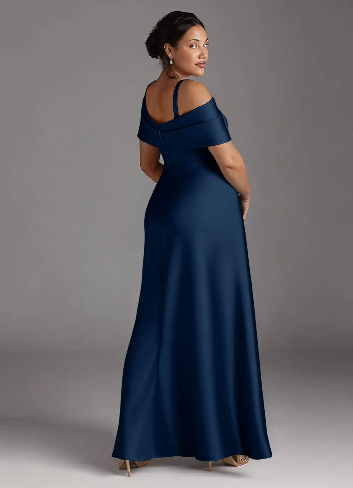 Azazie Milton Mother of the Bride Dresses Dark Navy A-Line Pleated Stretch Satin Dress image11