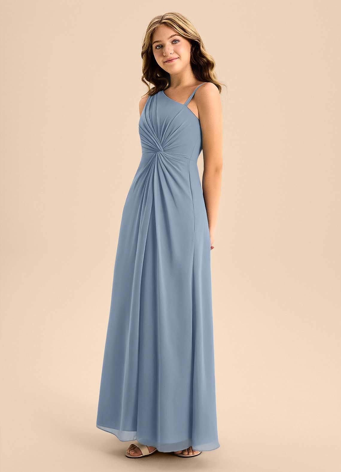 Azazie Brooke Junior Dusty Blue A-Line Side Slit Chiffon Dress image5