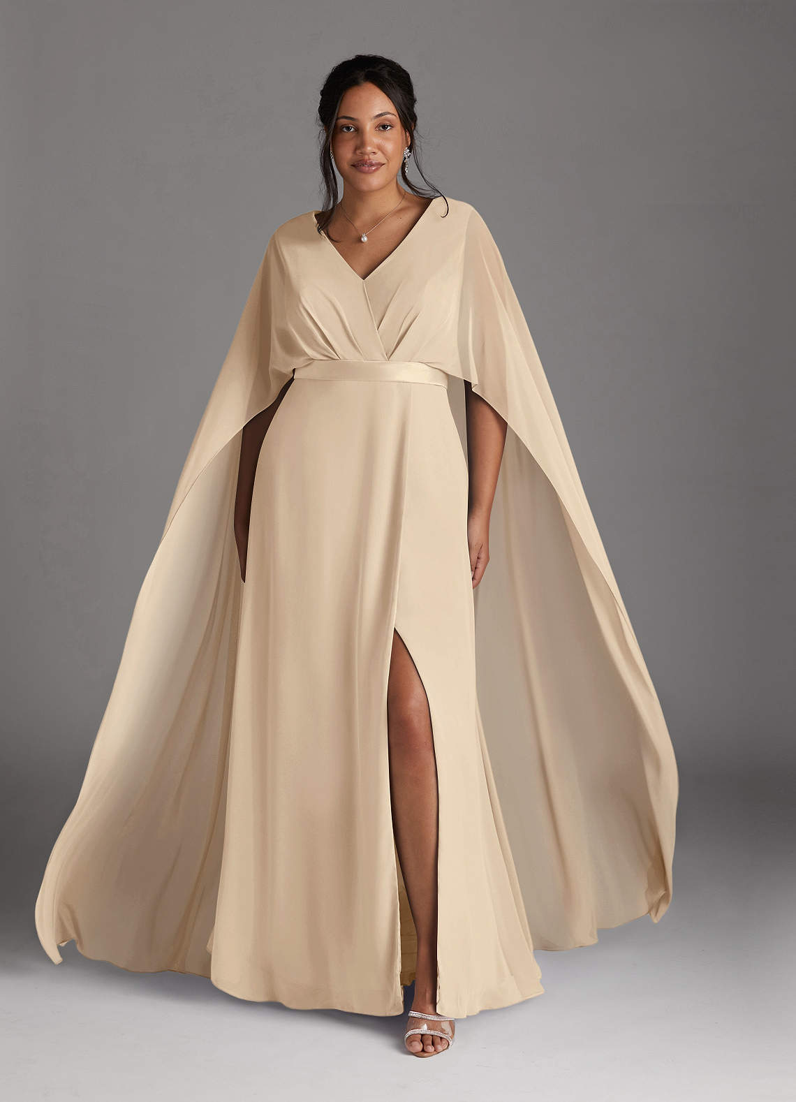 Azazie Isa Mother of the Bride Dresses Champagne A-Line V-Neck Pleated Chiffon Dress image1