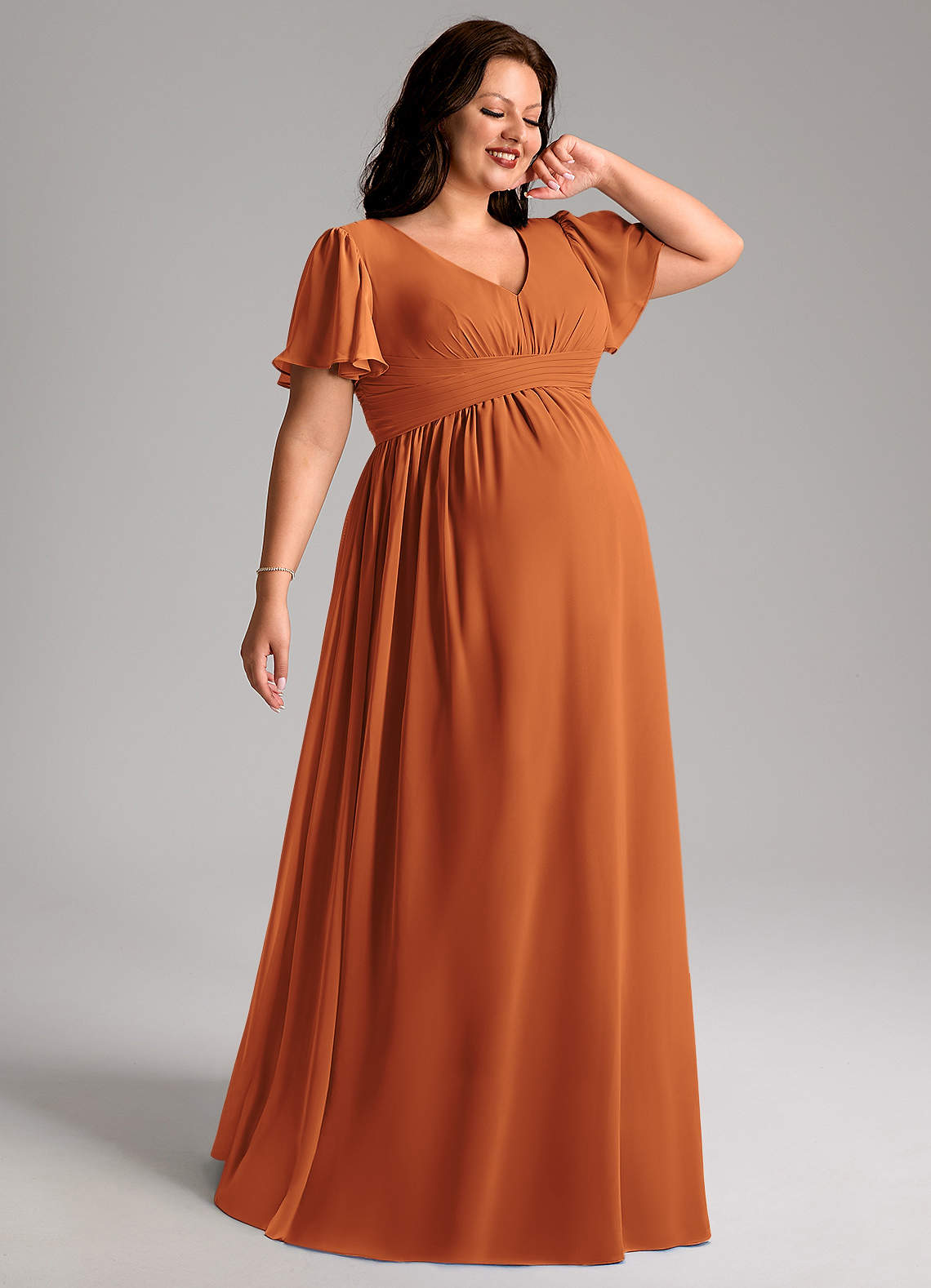 Azazie Verna Maternity Bridesmaid Dresses A-Line V-Neck Ruched Chiffon Floor-Length Dress image1