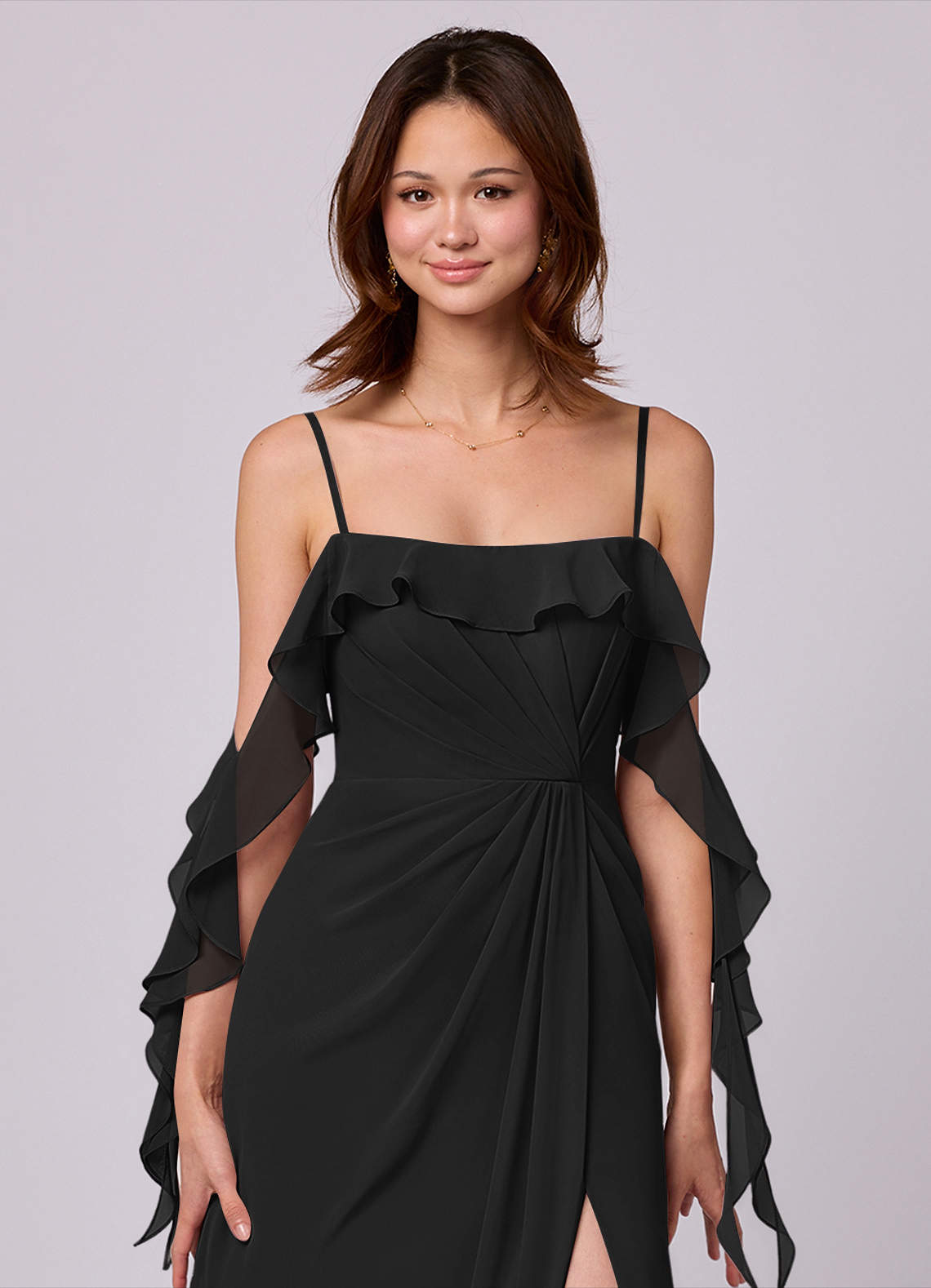 Barbie  AZAZIE 1019 Ready to Ship Black Chiffon Bridesmaid Dresses |  Azazie
