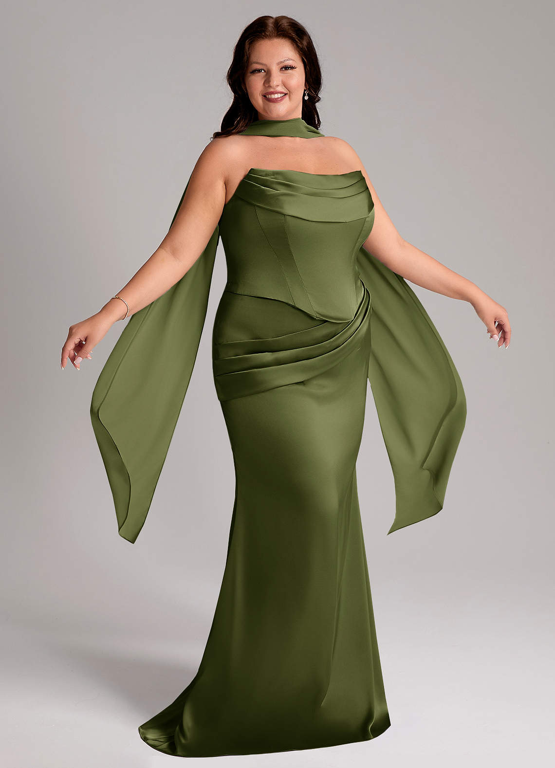 Azazie Sorrel Bridesmaid Dresses Olive Mermaid Strapless Stretch Satin Convertible Dress image8