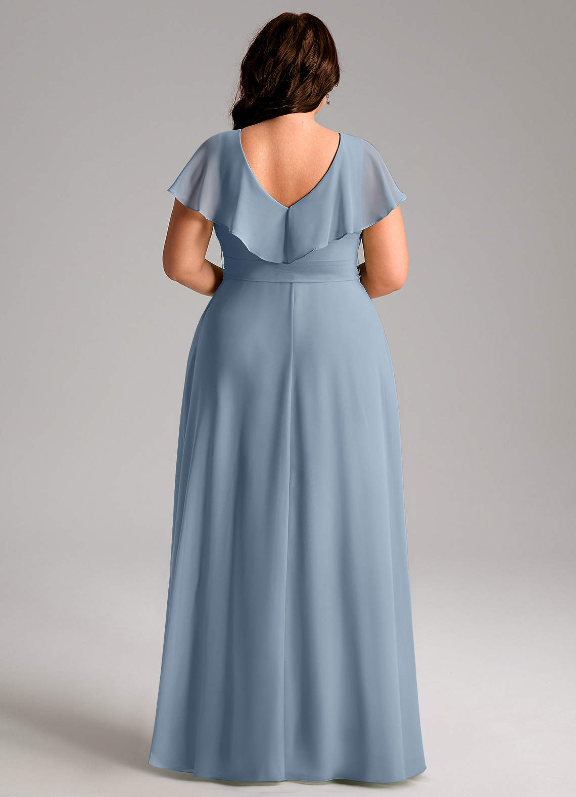 Azazie Lainey At-home Try On Dresses Dusty Blue A-Line with Pockets Chiffon Dress image8