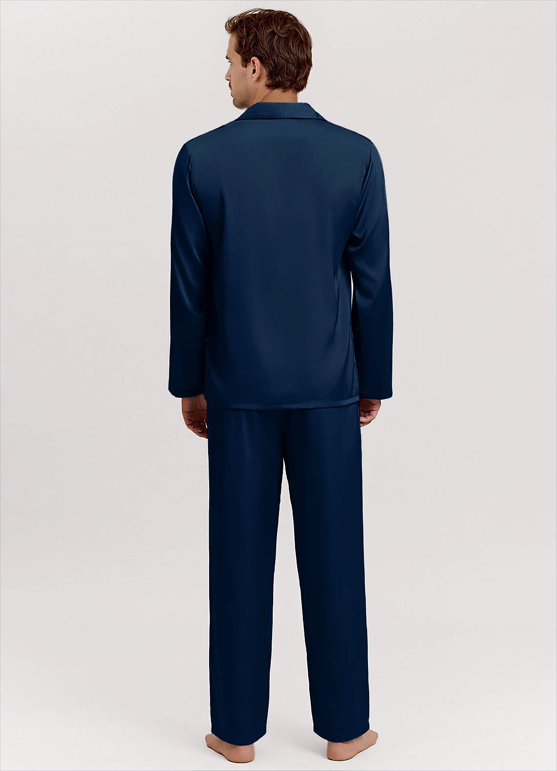 front Herrpyjamasset i satin med långa ärmar