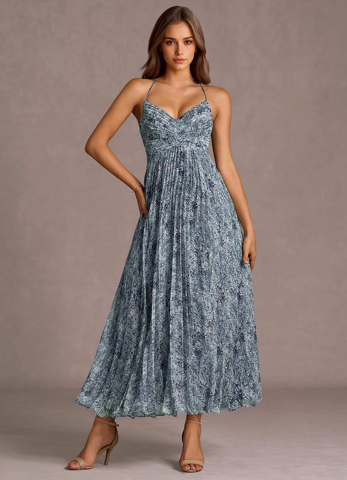 Robe Mi-Longue Fleuri Bleu Marine Olivienne image1