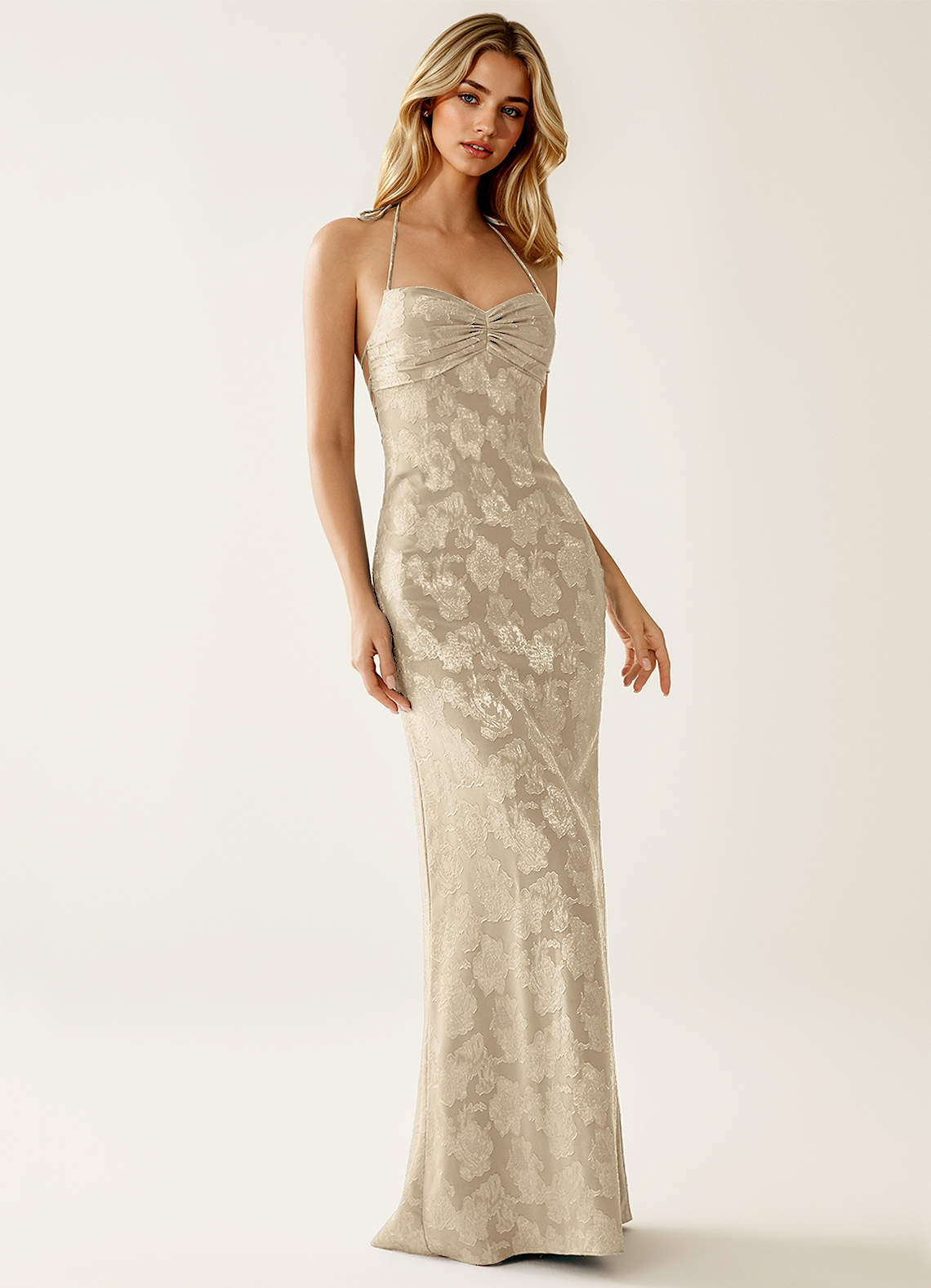 cream jacquard dress Azazie Hermina