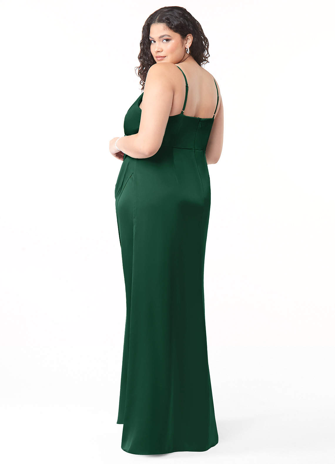 Azazie Maci Bridesmaid Dresses Dark Green A-Line V-Neck Pleated Stretch Satin Dress image7