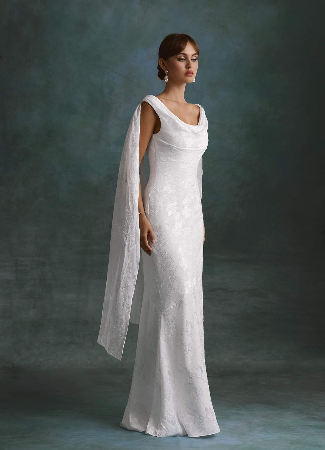 Azazie Georgina Wedding Dresses Diamond White Sheath Floral Burnout Dress image2