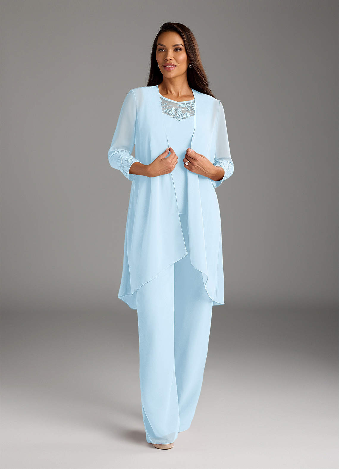 Azazie Maura vestidos de madre de la novia Vestido de Azul Cielo de Gasa de Mono/Traje de pantalón con Lentejuela image1