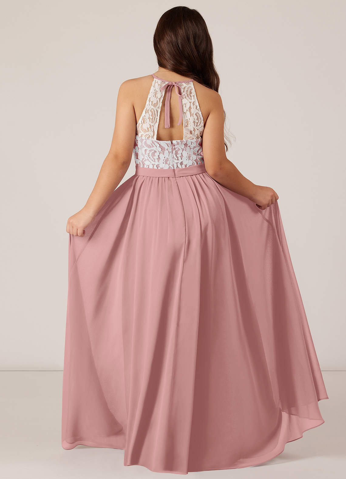 Azazie Fahari Junior Vestido de Rosa Polvorienta de Gasa de Corte En A con Encaje image1