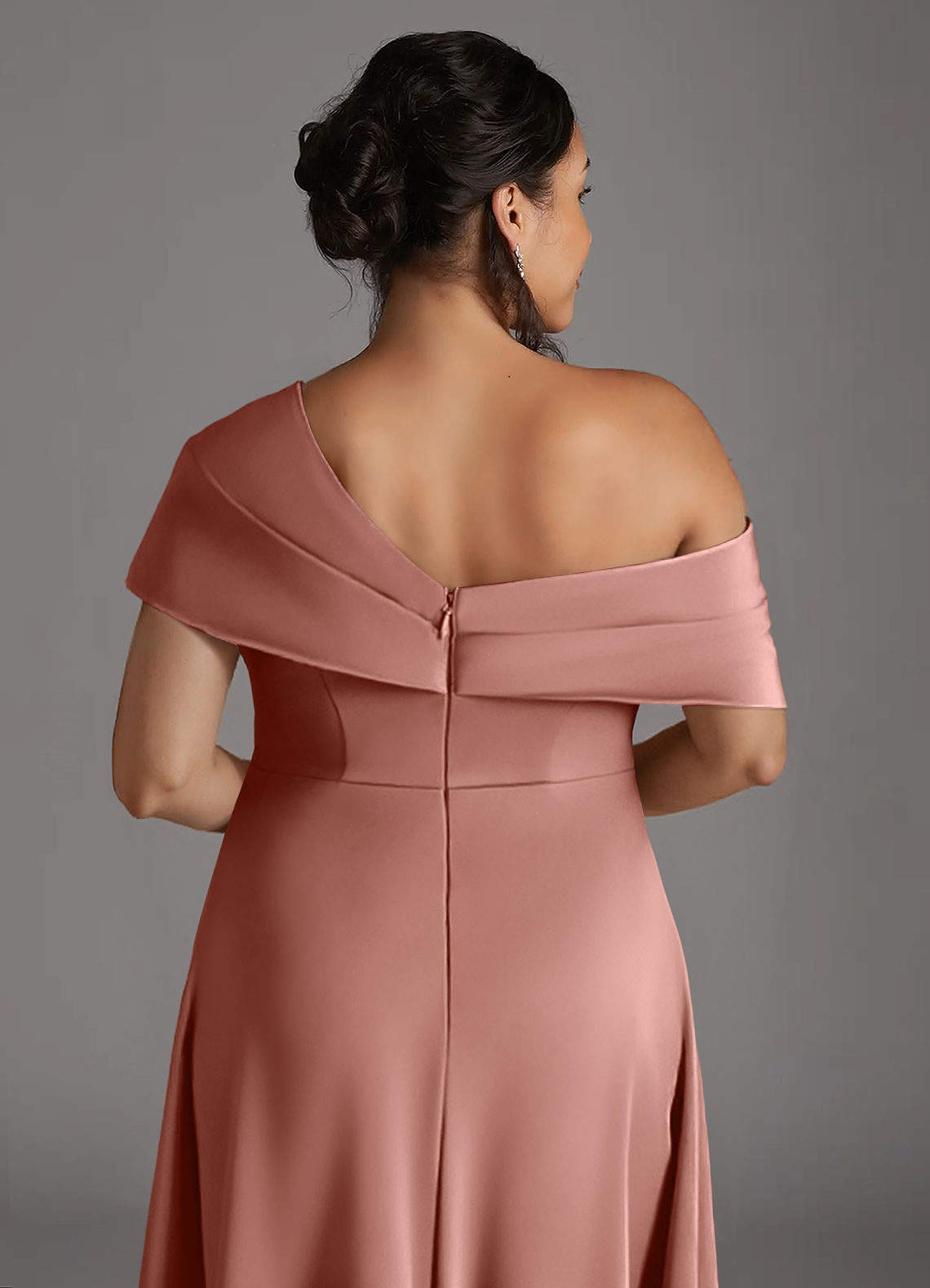 Azazie Milton Mother of the Bride Dresses Rosette A-Line Pleated Stretch Satin Dress image9