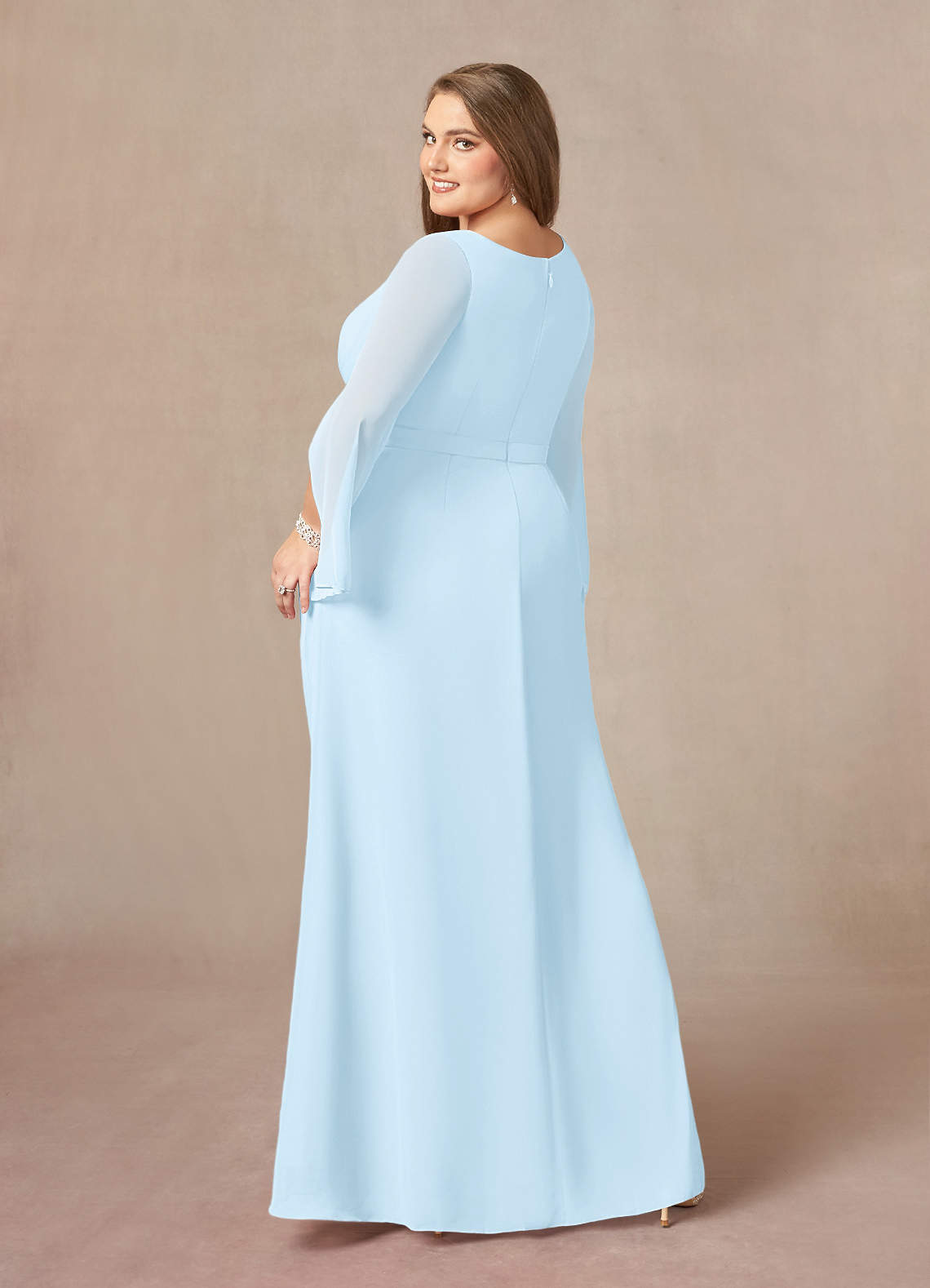 Azazie Belinda Sky Blue A-Line V-Neck Pleated Chiffon Dress