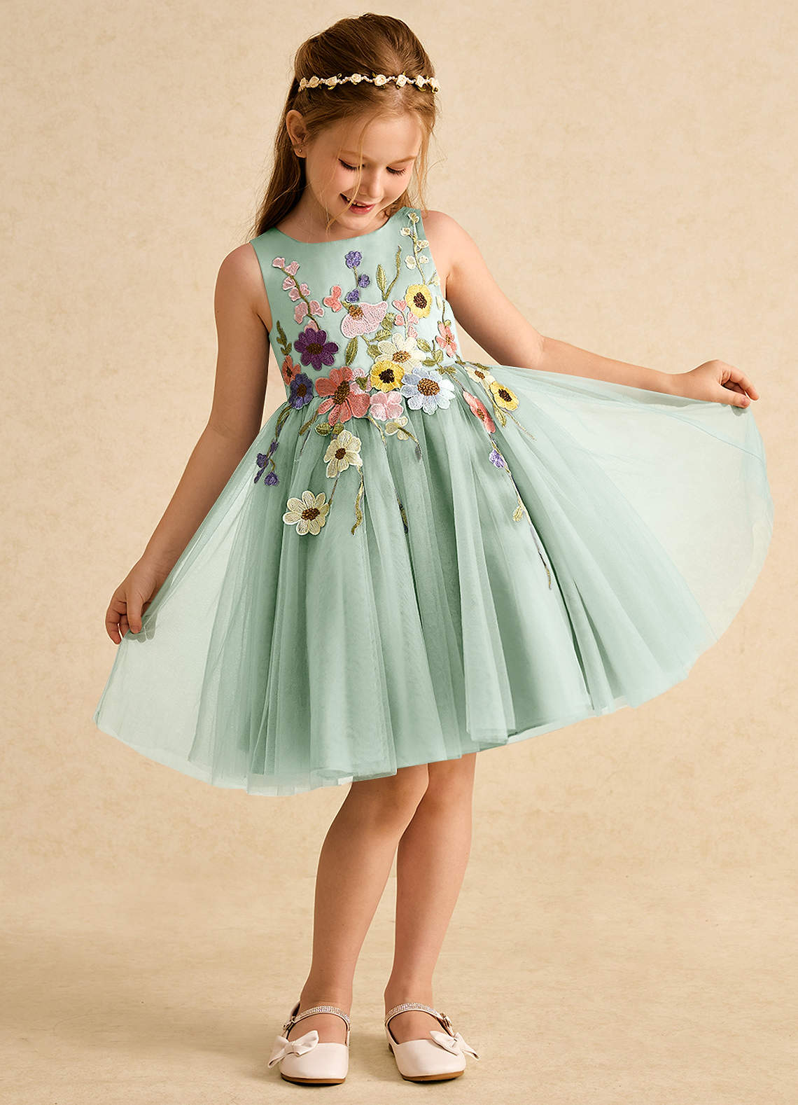Azazie Prima Flower Girl Dresses Agave A-Line Bow Tulle Dress image2