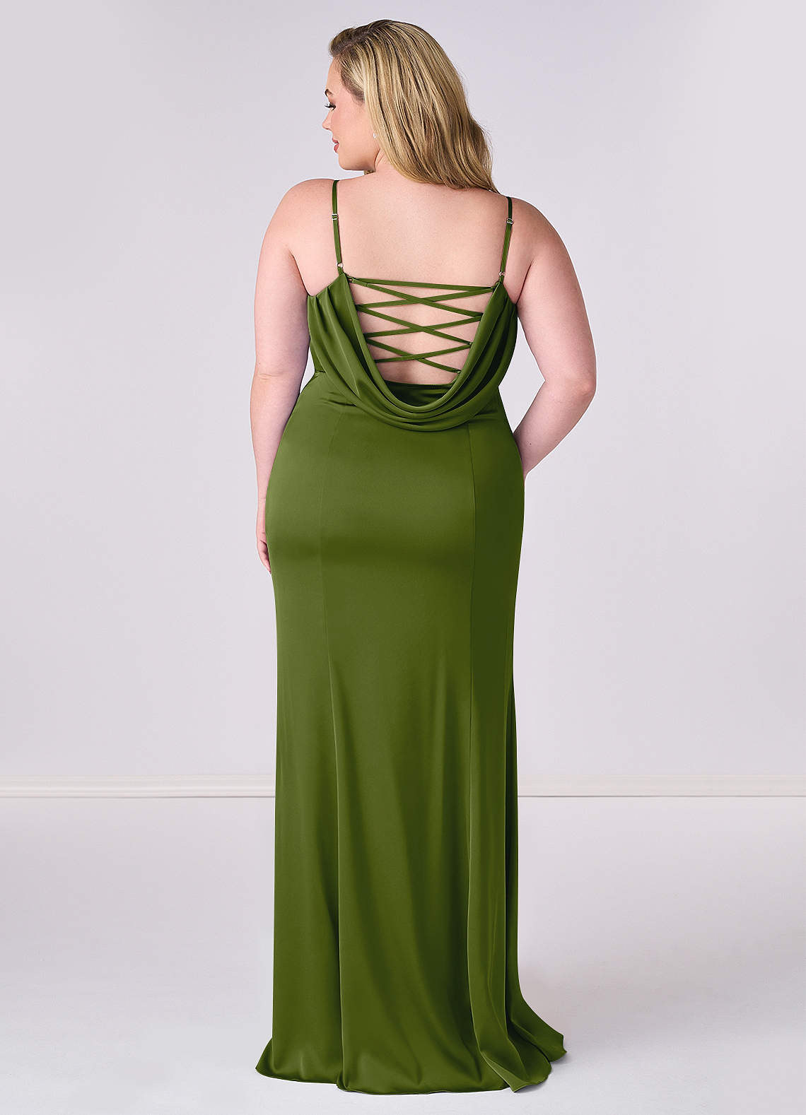Barbie ♥ Azazie Bridesmaid Dresses Pleated Lace Up Mermaid Stretch Satin Dress image6