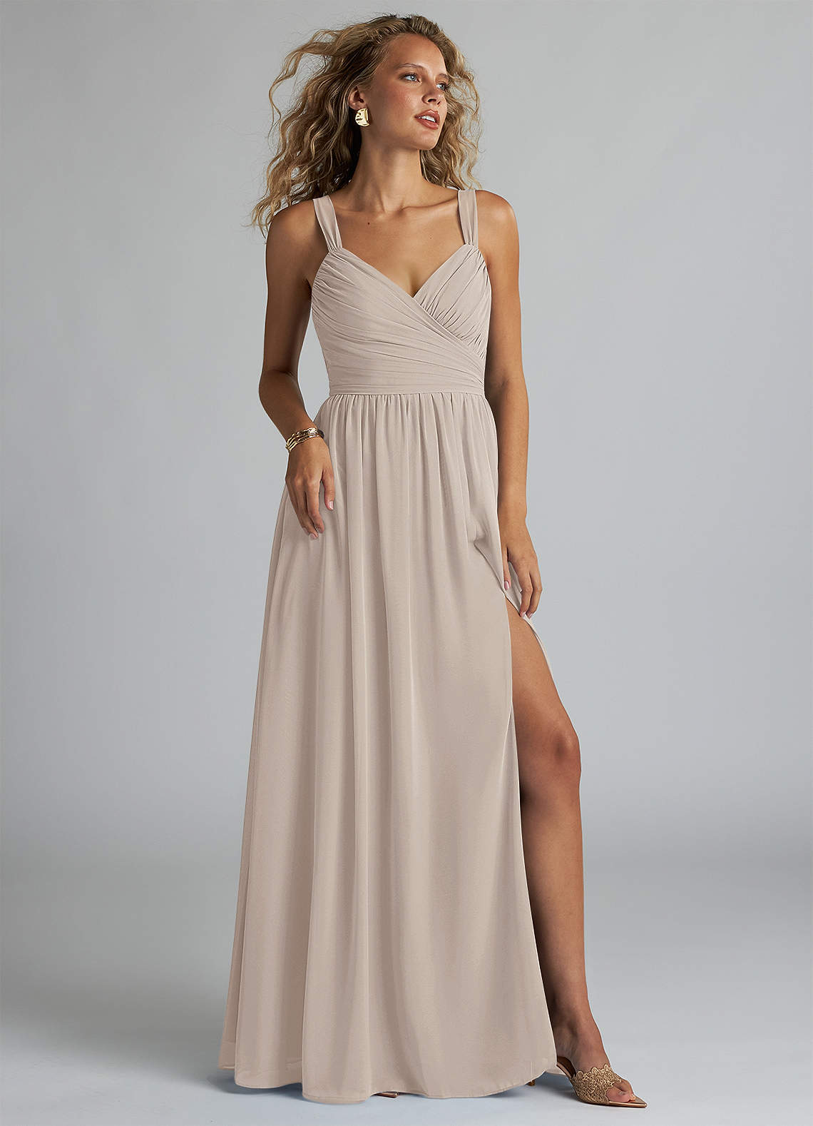 Azazie Aziza Bridesmaid Dresses Frost A-Line V-Neck Pleated Chiffon Dress image1