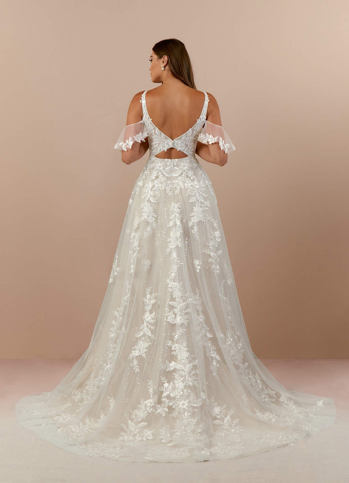 Azazie Ada Diamond White Nude A-Line V-Neck lace Tulle Dress