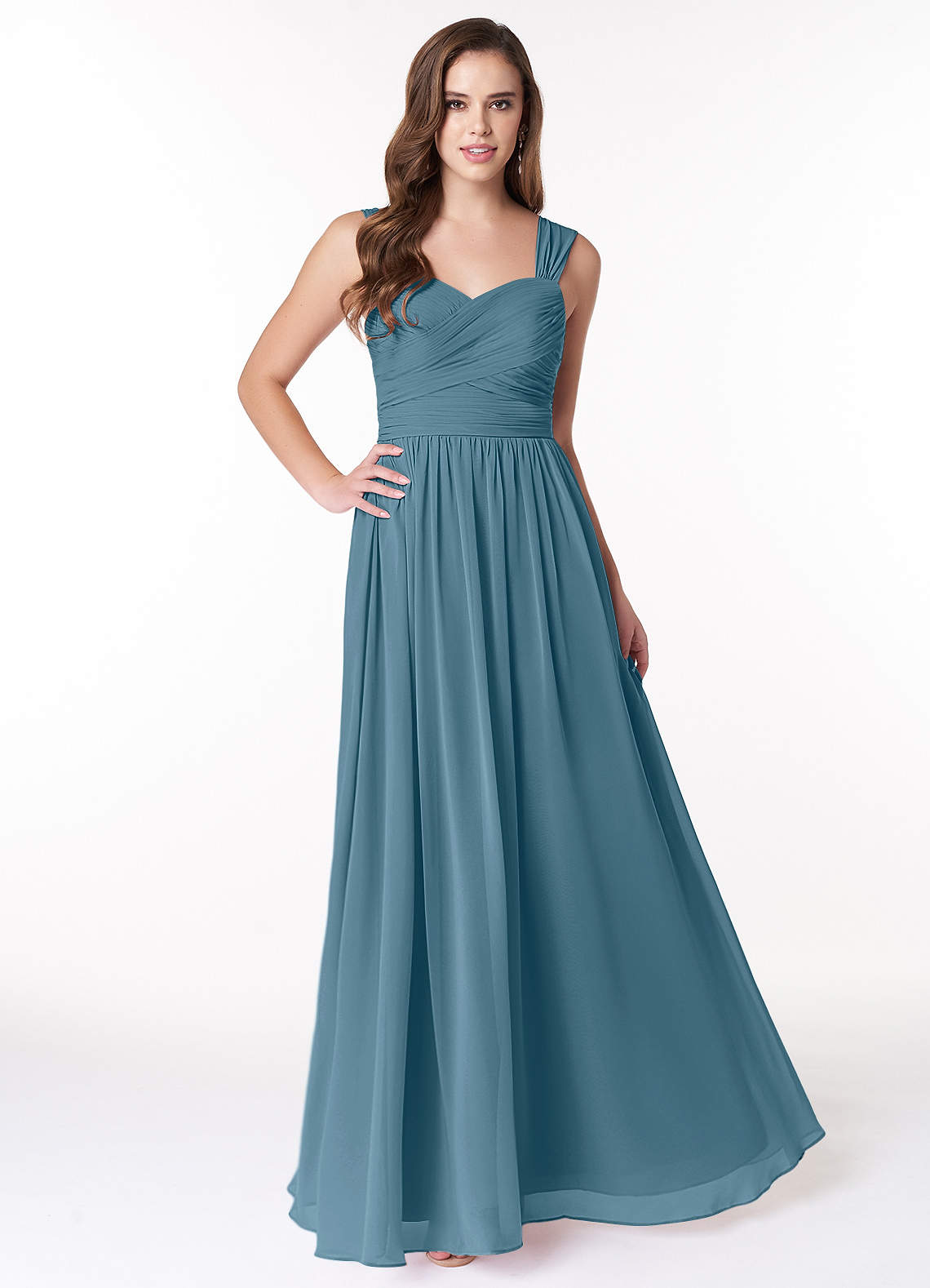 Azazie Zapheira At-home Try On Dresses Matcha A-Line Ruched Chiffon Dress image1