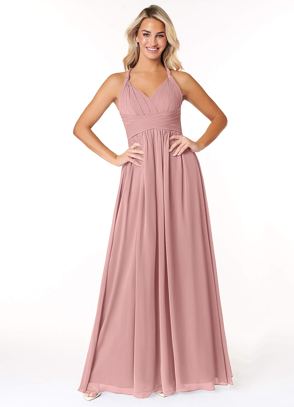 Azazie Ashia Brautjungfernkleider A-Linie Plissee Chiffon Kleid Altrosa image1