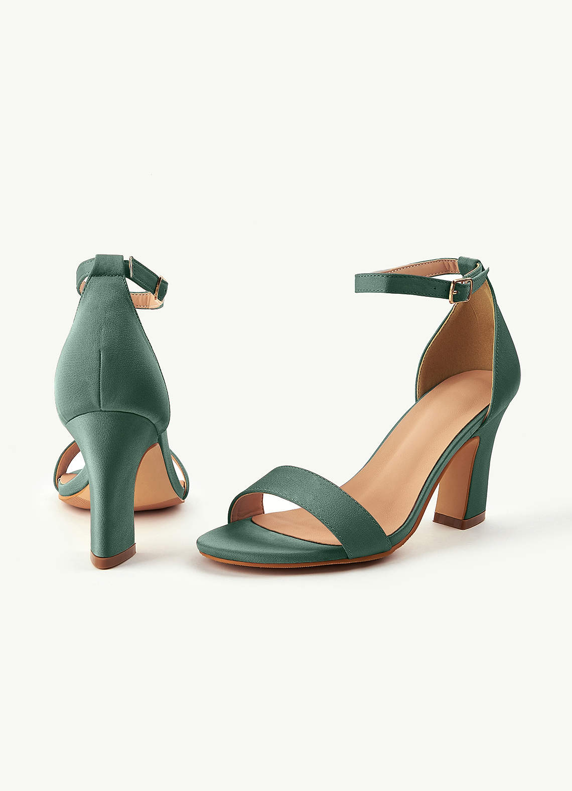 front Matching Color Stretch Satin Chunky Heel Sandals & Pleated Clutch Set