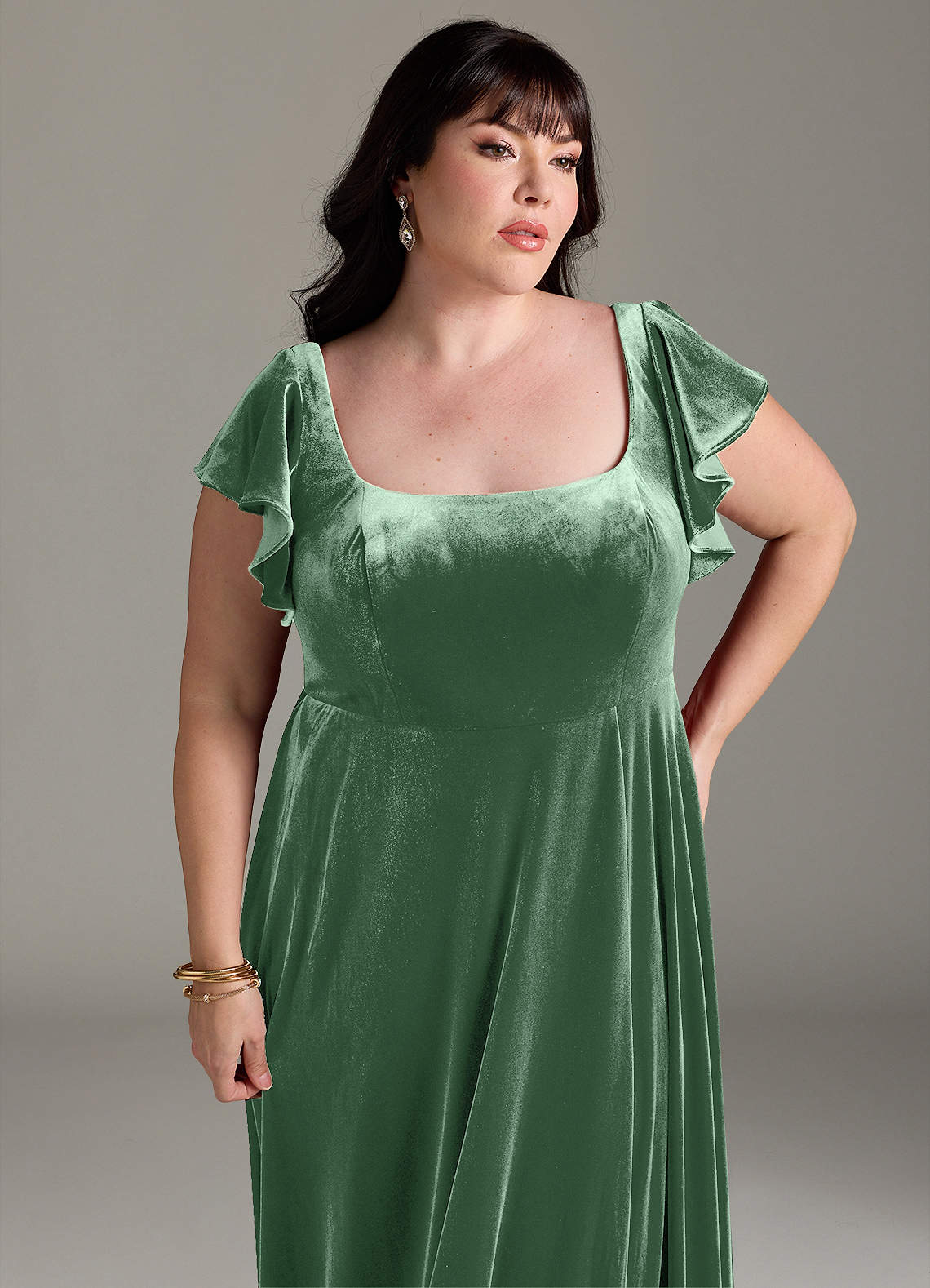 Azazie Bondi Robes de demoiselle d'honneur Robe Trapèze en velours Fente Latérale Eucalyptus image10