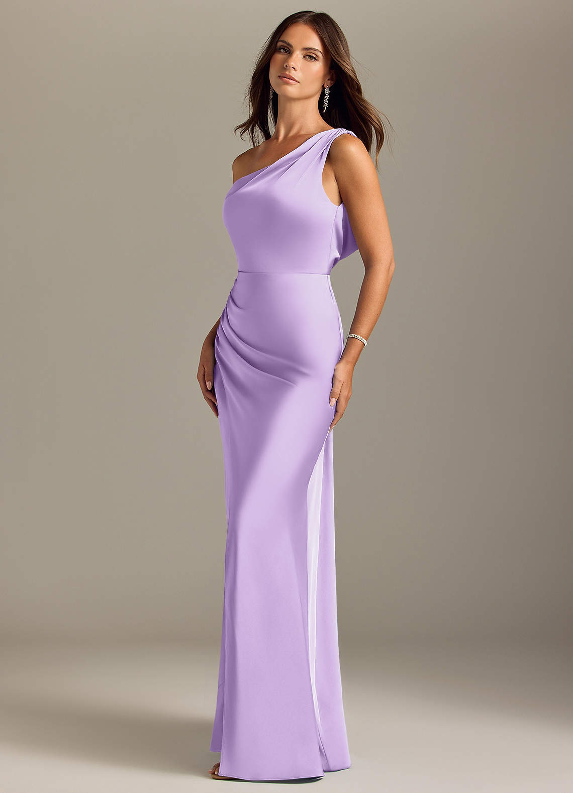 Azazie Madelyn Bridesmaid Dresses Lilac Mermaid Off the Shoulder Stretch Satin Convertible Dress image2