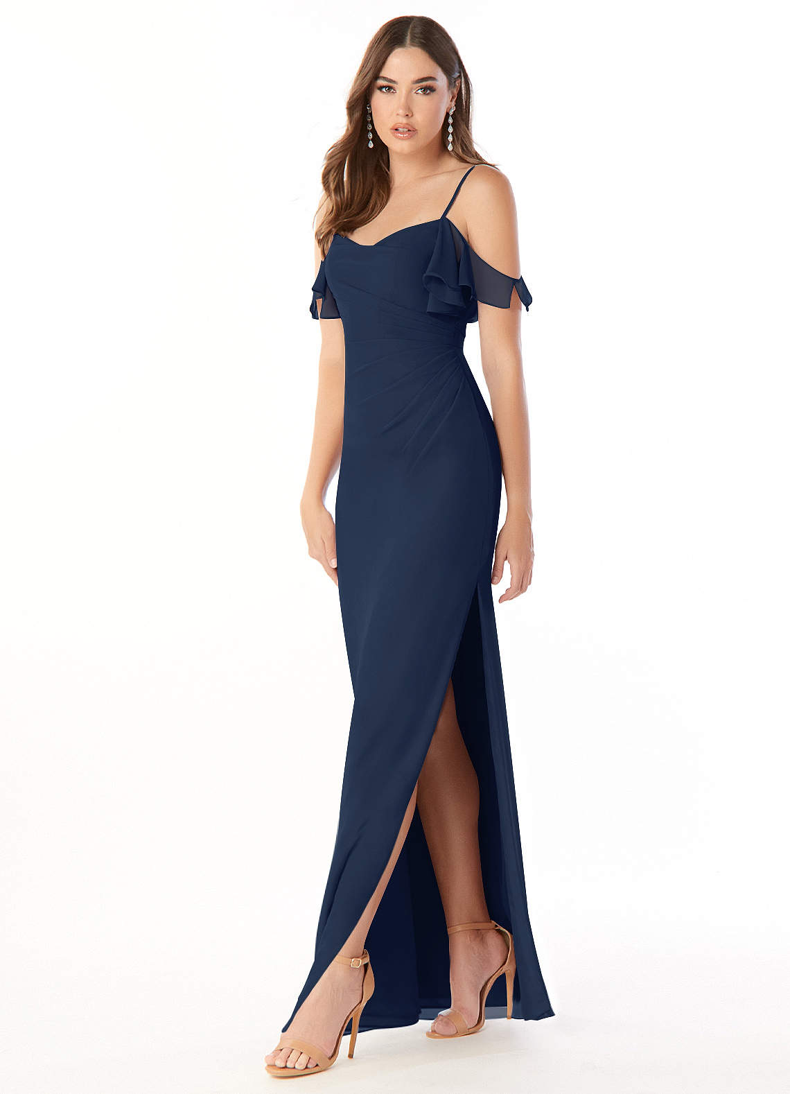 Azazie Emeralda Vestidos de damas de honor Vestido de Azul Marino Oscuro de Gasa de Recto con Vestidos sin tirantes image1