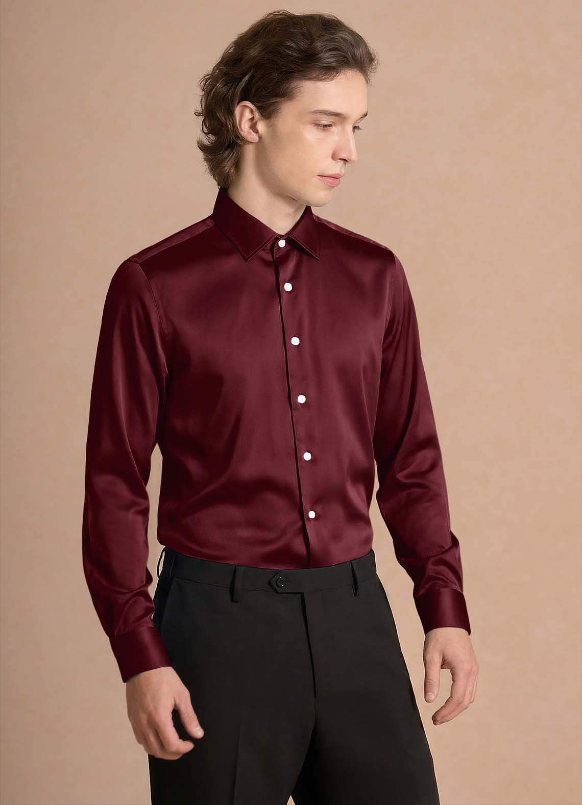 front Julian Cabernet Stretch Satin Dress Shirt