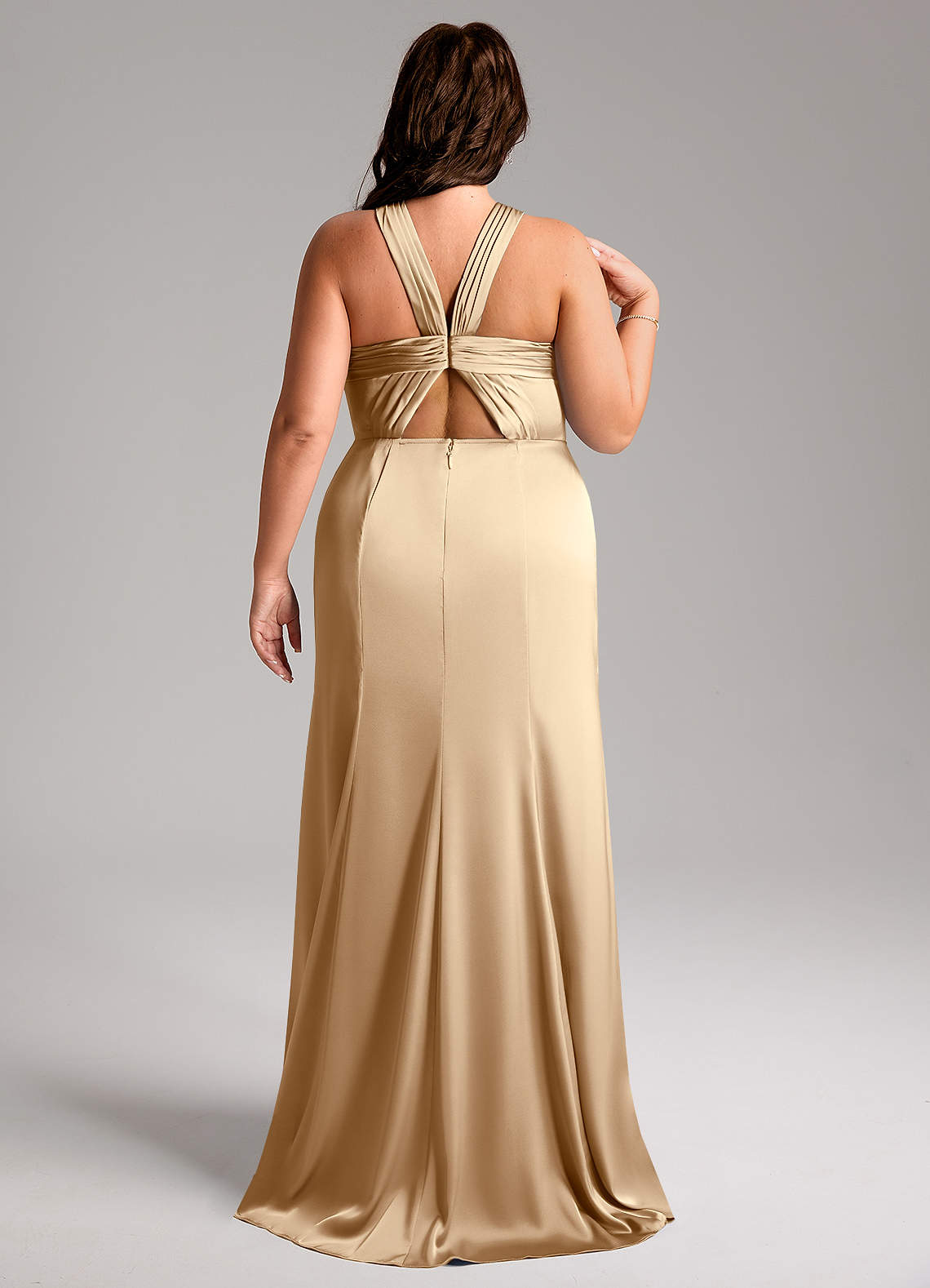Azazie Rue Bridesmaid Dresses Champagne Mermaid Pleated Stretch Satin Dress image8