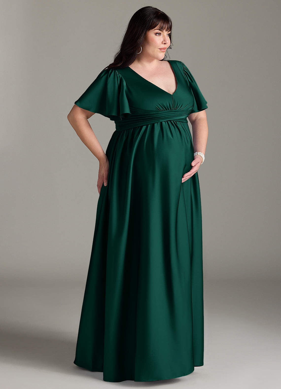 Azazie Verna Maternity Bridesmaid Dresses A-Line Ruched Stretch Satin Floor-Length Dress image11