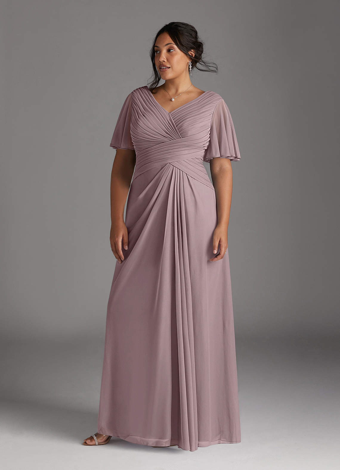 Azazie Emmeline Mother of the Bride Dresses Dusk A-Line V-Neck Pleated Mesh Dress image1
