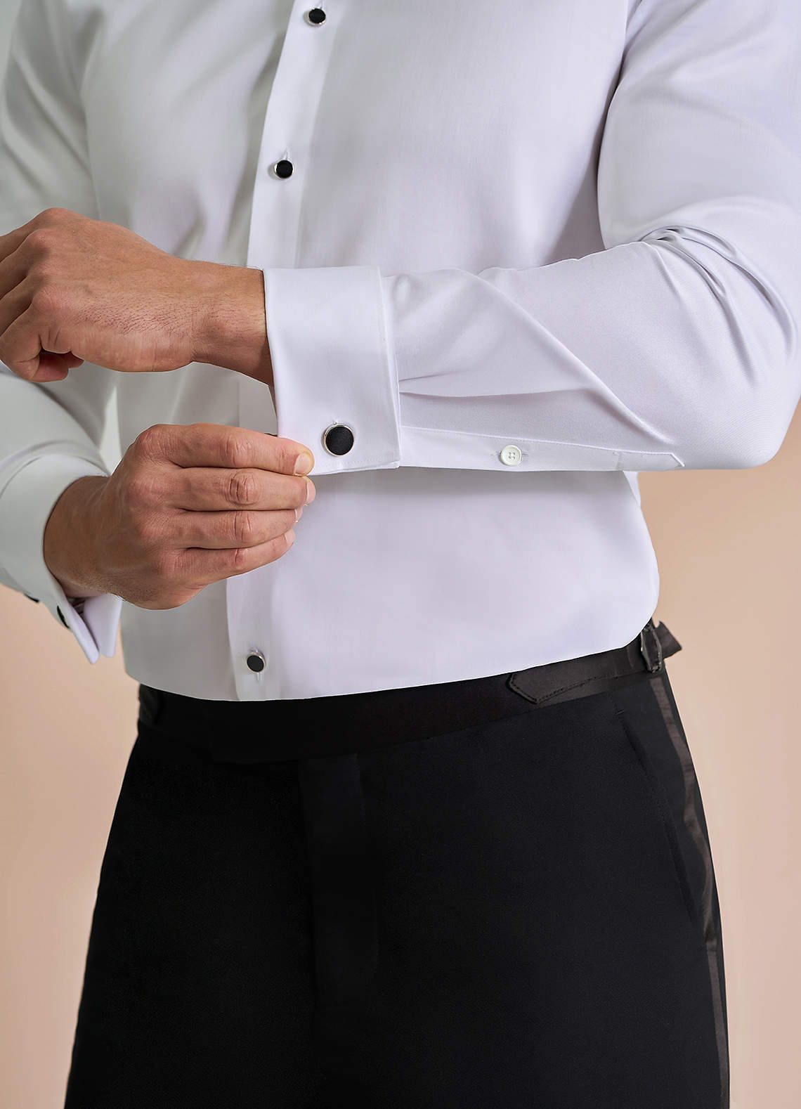 front Henry White Stud-Front Cotton Tuxedo Shirt