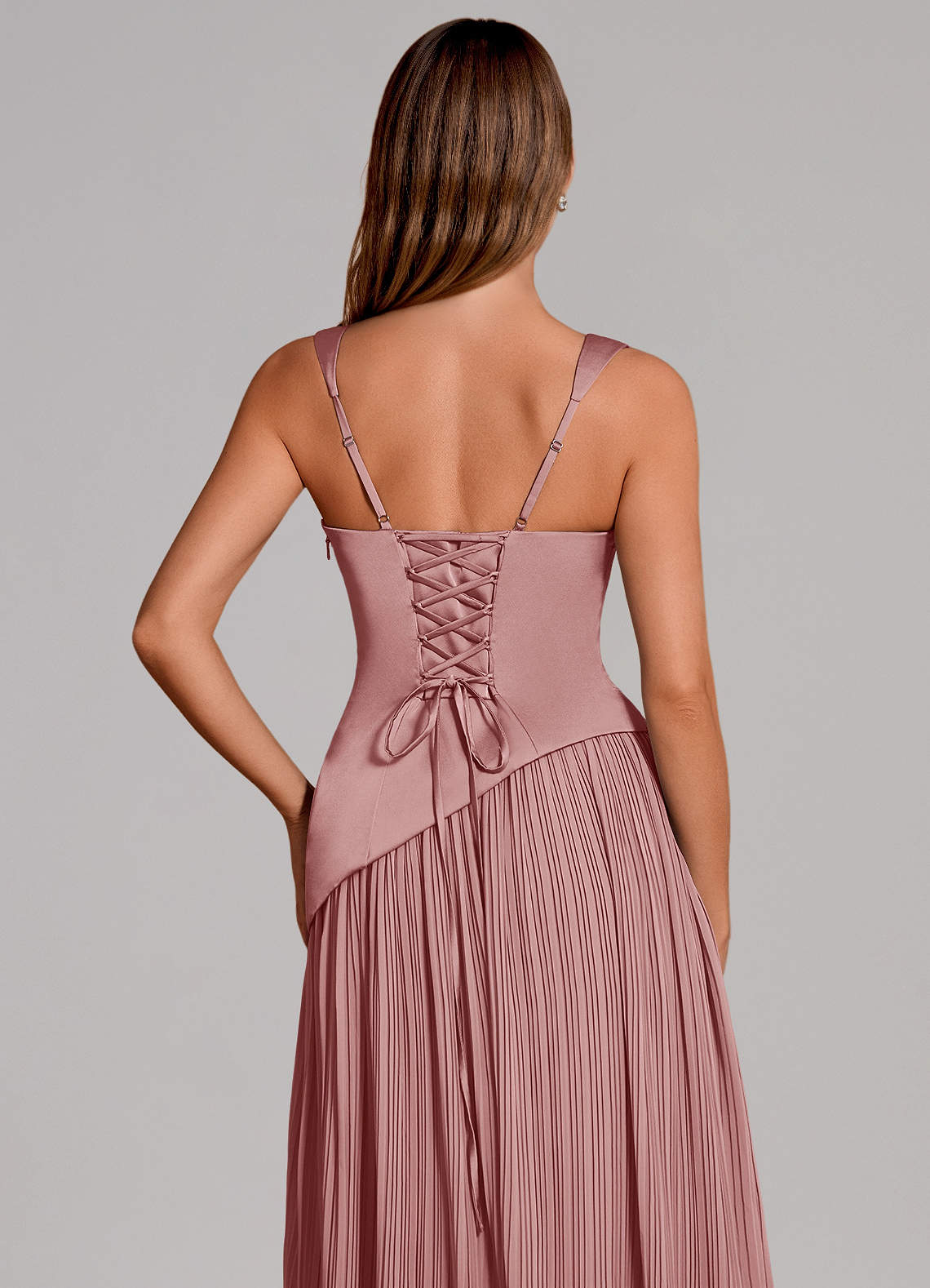 Azazie Stephanie Suknie dla druhen Linia A Pofałdowany Satyna elastyczna Do ziemi Sukienka image1