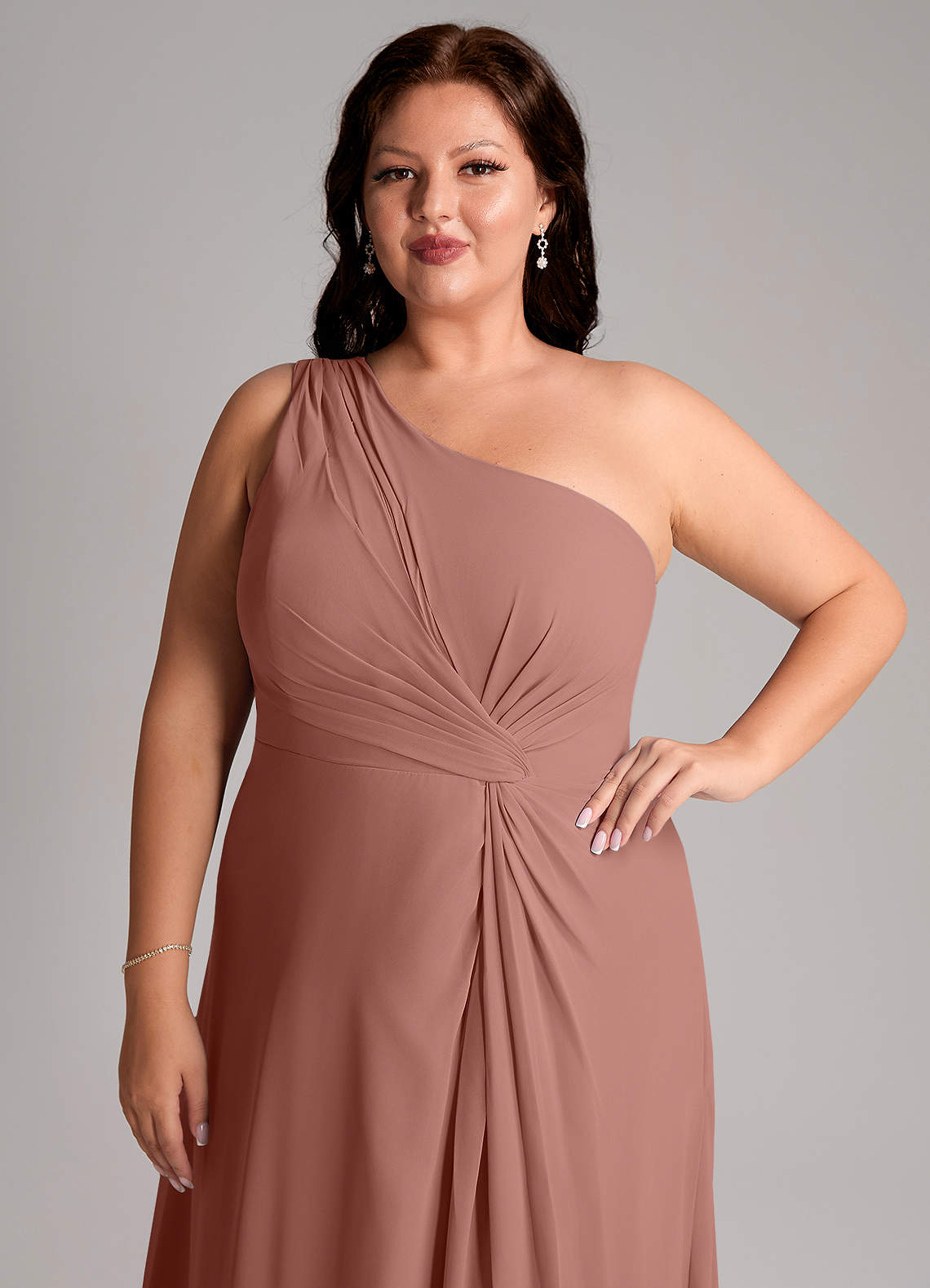 Azazie Brooke Bridesmaid Dresses Cedar Rose A-Line One Shoulder Chiffon Dress image13