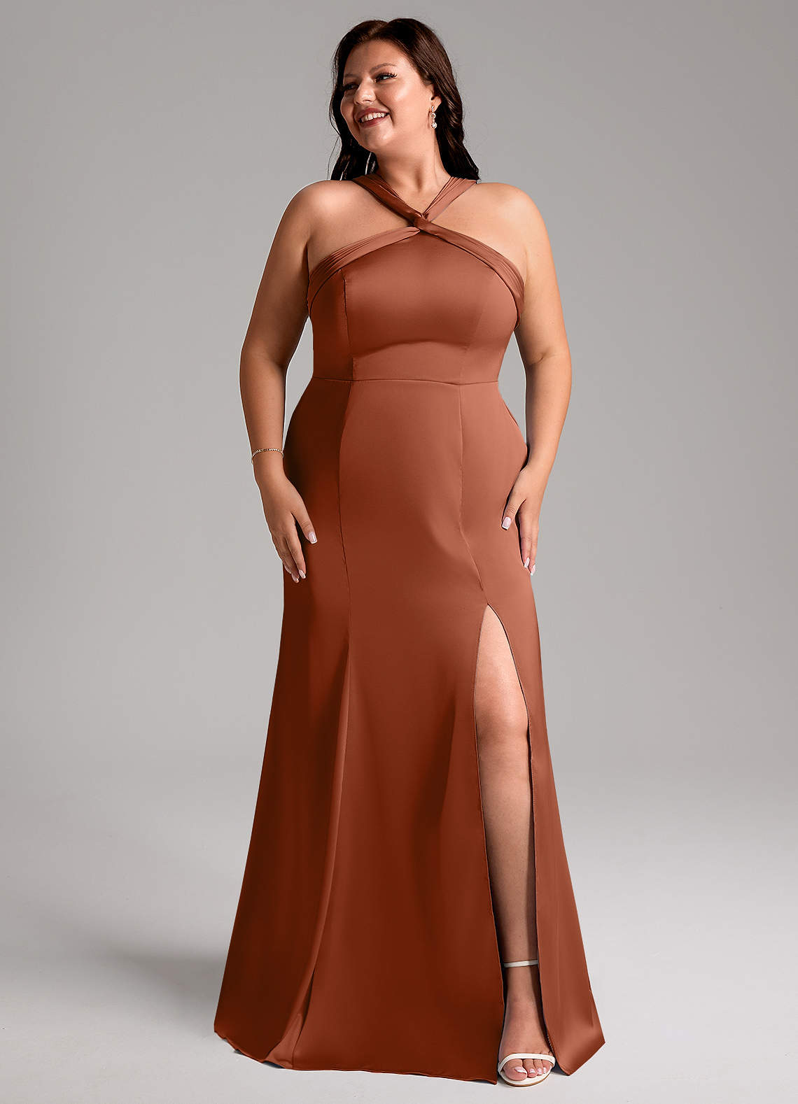 Azazie Rue Cedar Rose Stretch Satin Bridesmaid Dresses