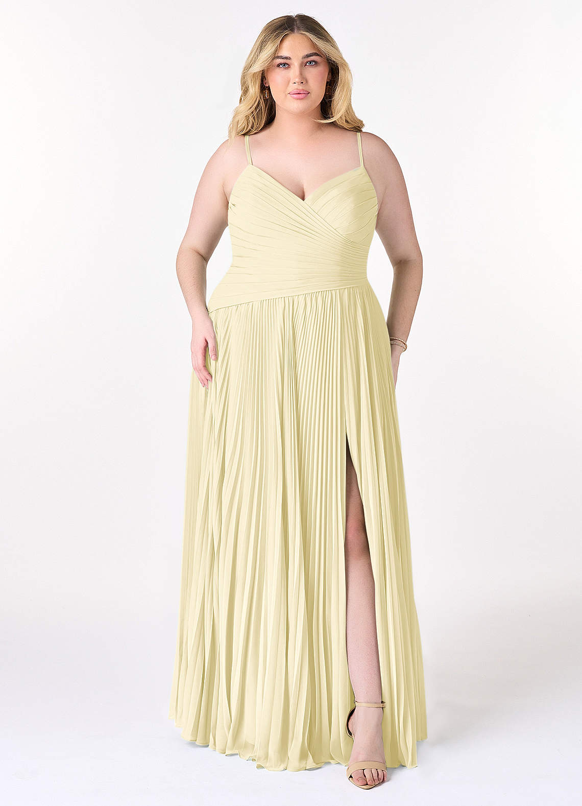 Azazie Vini Bridesmaid Dresses Lemon Sorbet A-Line V-Neck Pleated Chiffon Dress image1