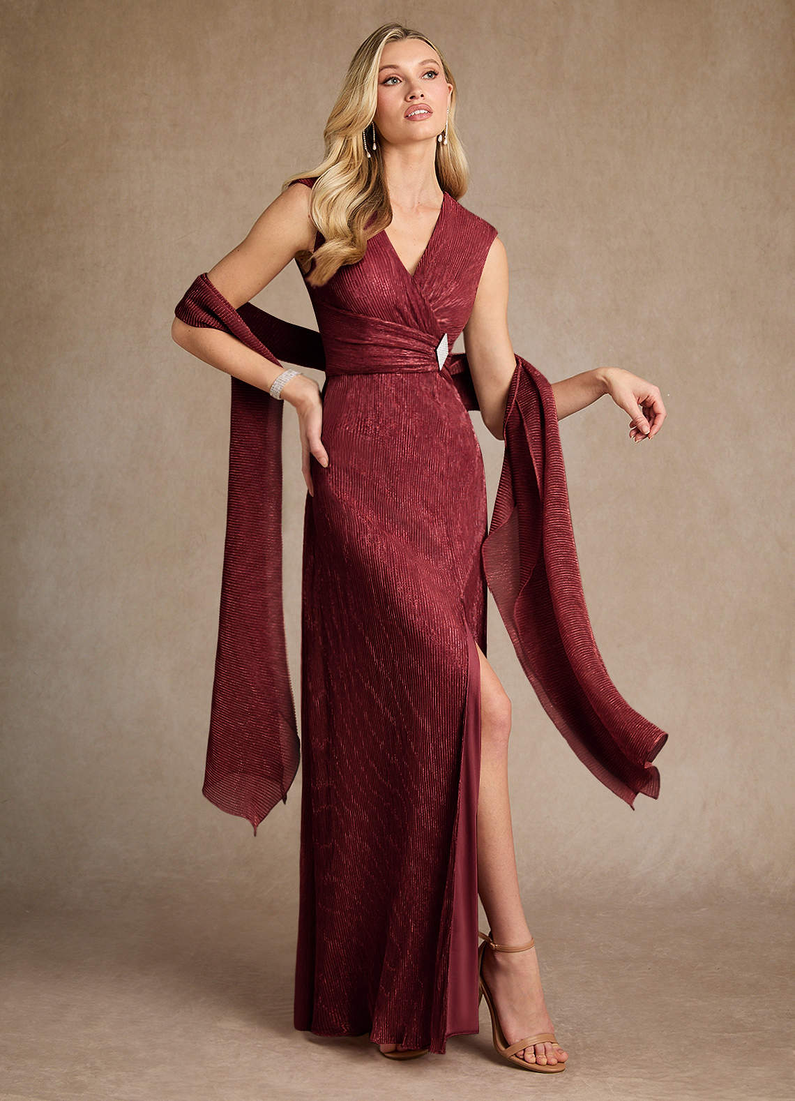 Azazie Salem Mother of the Bride Dresses Ruby A-Line Pleated Metallic Mesh Dress image3