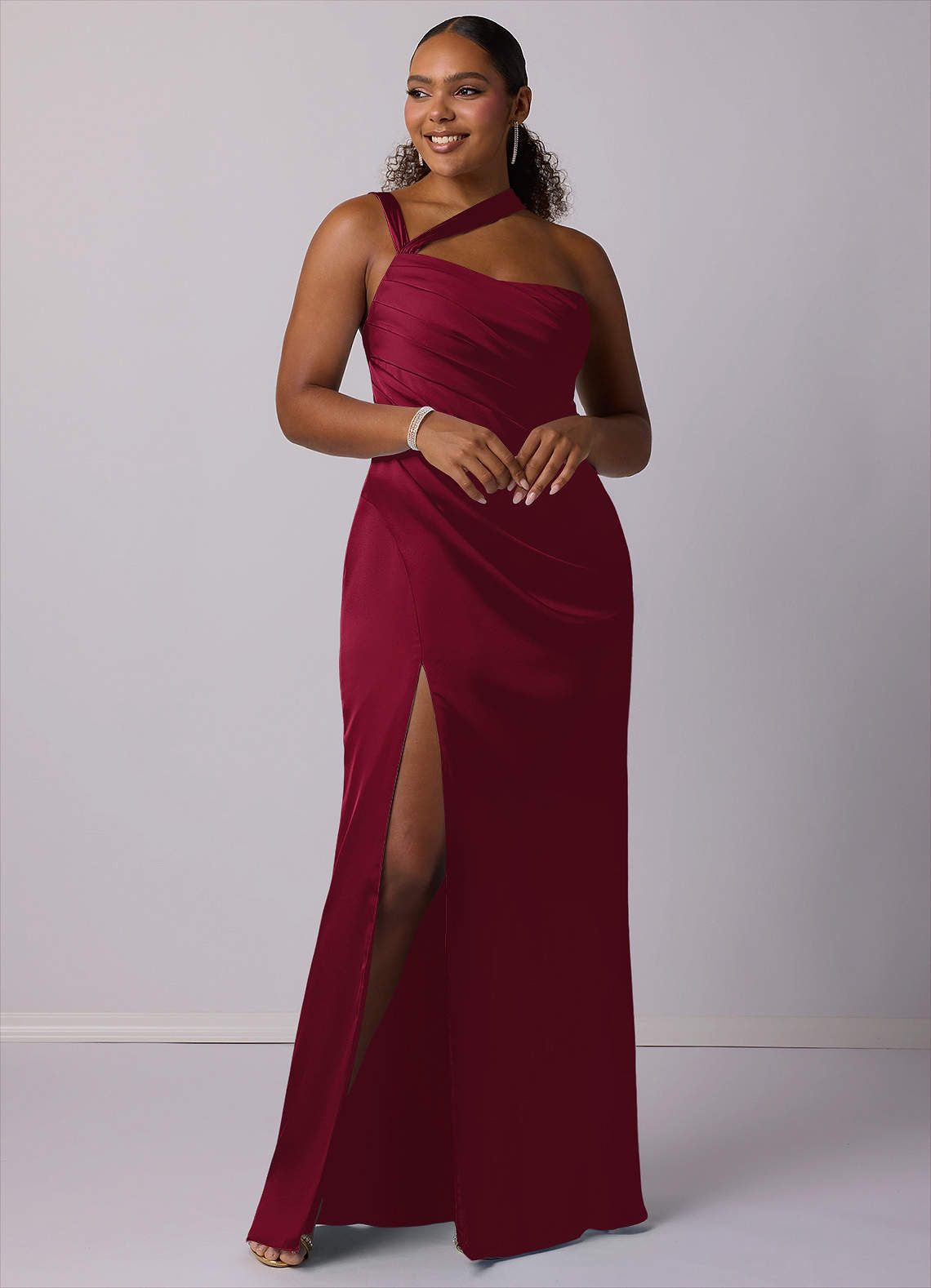 Barbie ♥ Azazie Bridesmaid Dresses Burgundy Mermaid One Shoulder Stretch Satin Dress image7