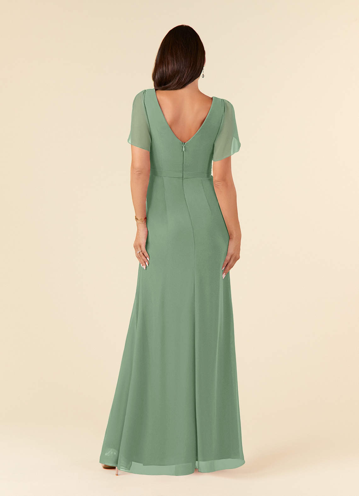 Azazie Marianne Mother of the Bride Dresses Matcha Sheath V-Neck Pleated Chiffon Dress image1