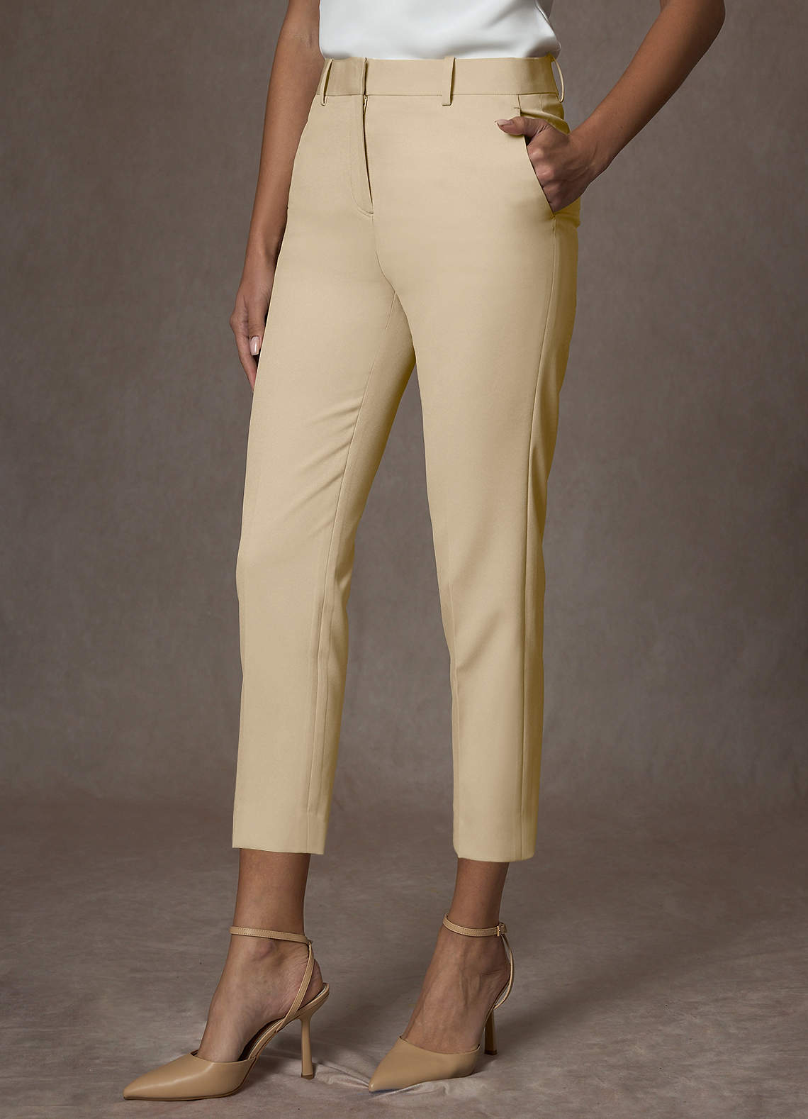 front Whitney Champagne Structured Stretch Cropped Pants Suit