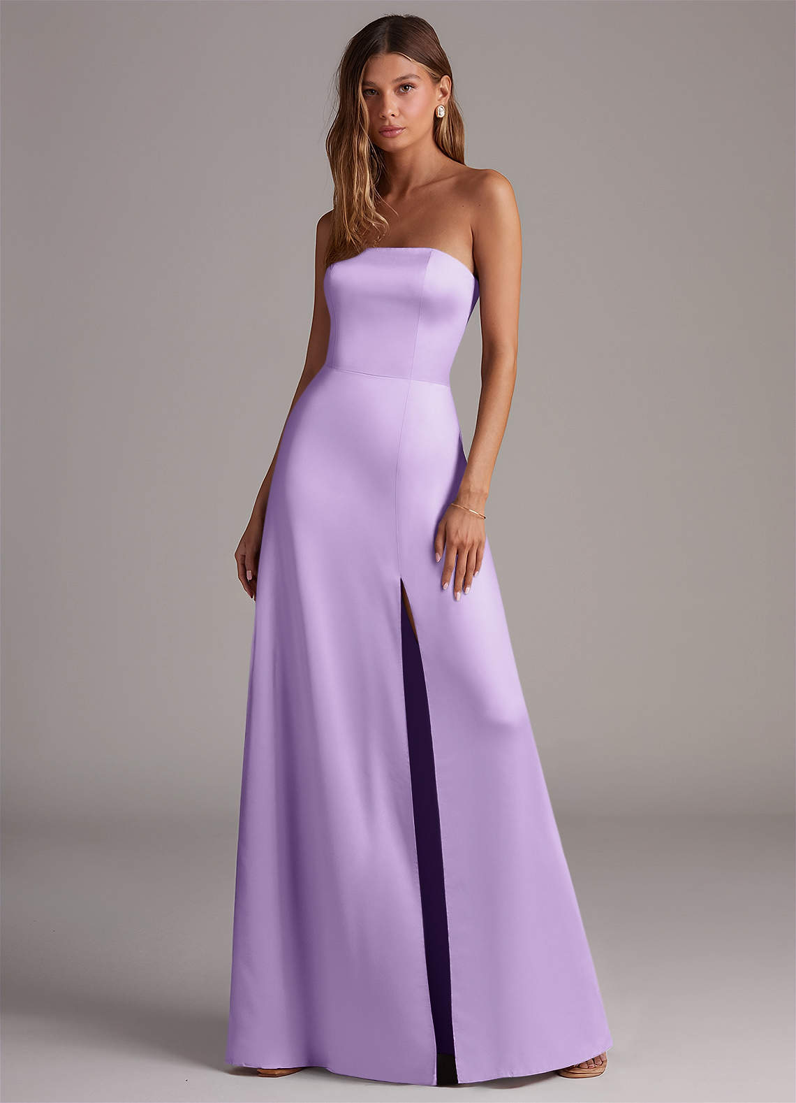 Azazie Wren Bridesmaid Dresses Lilac A-Line Strapless Stretch Satin Convertible Dress image1