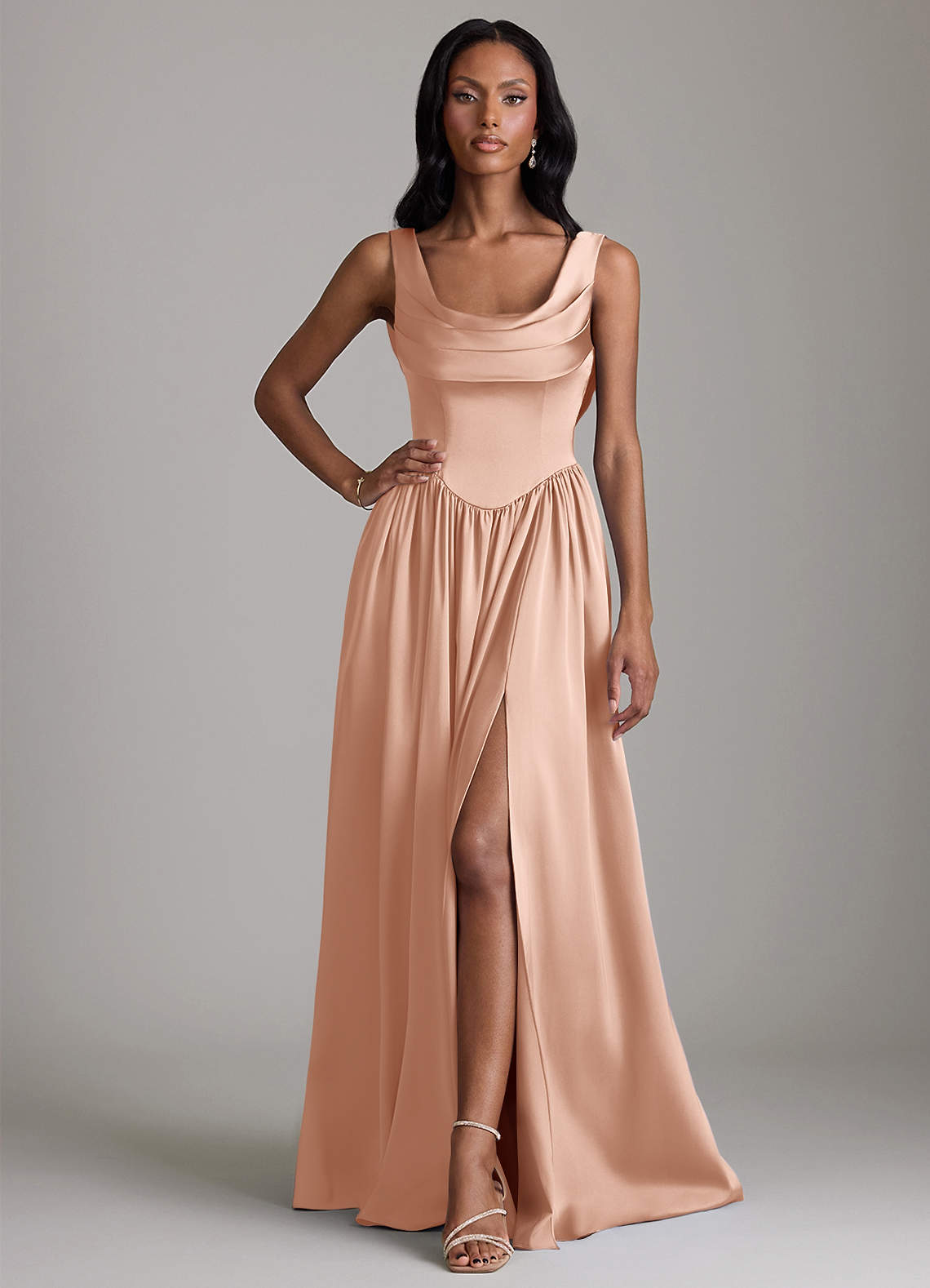 Azazie Novi Rose Gold Stretch Satin Bridesmaid Dresses | Azazie