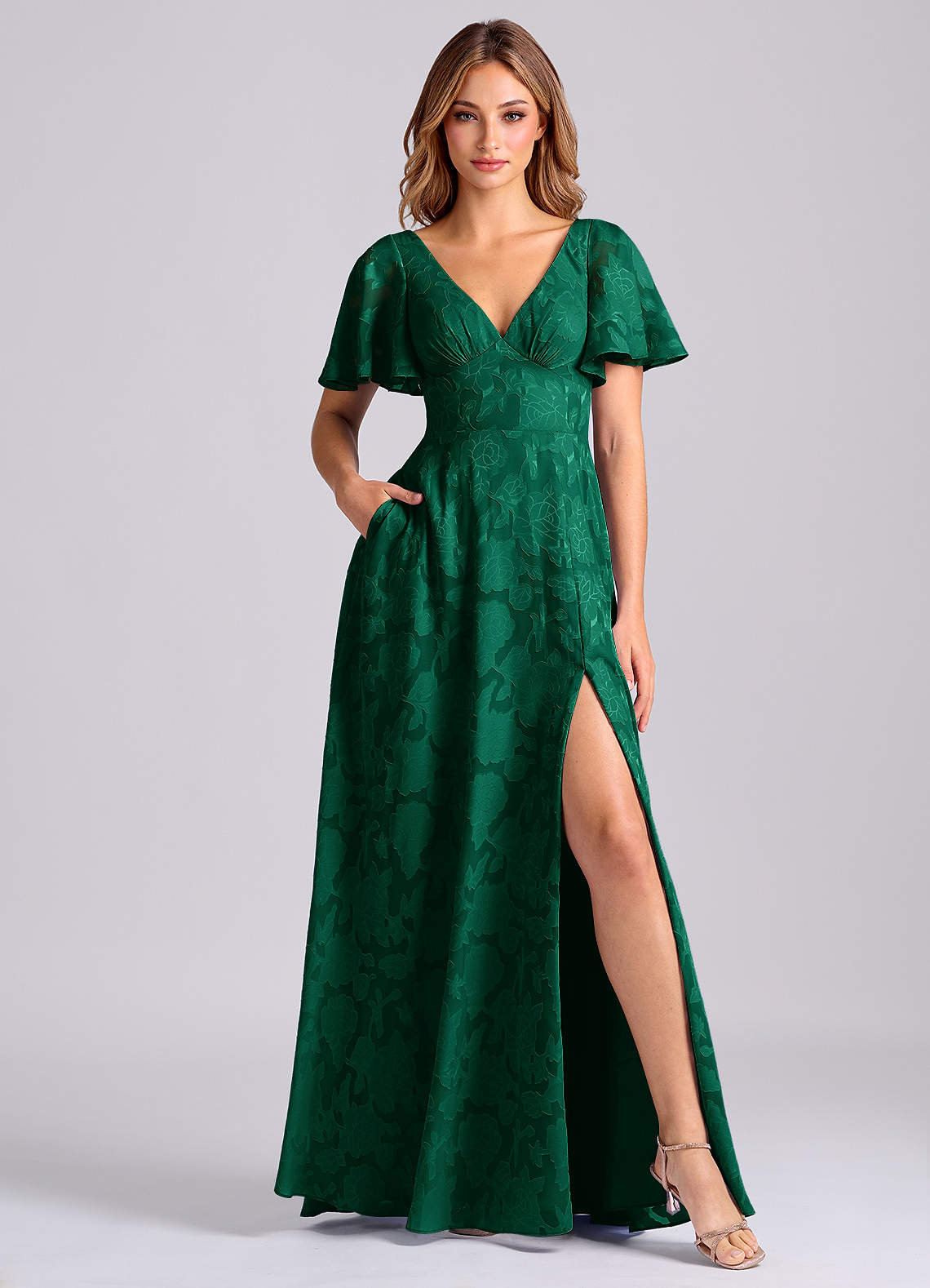 Azazie Kimber Emerald Floral Burnout Bridesmaid Dresses | Azazie CA