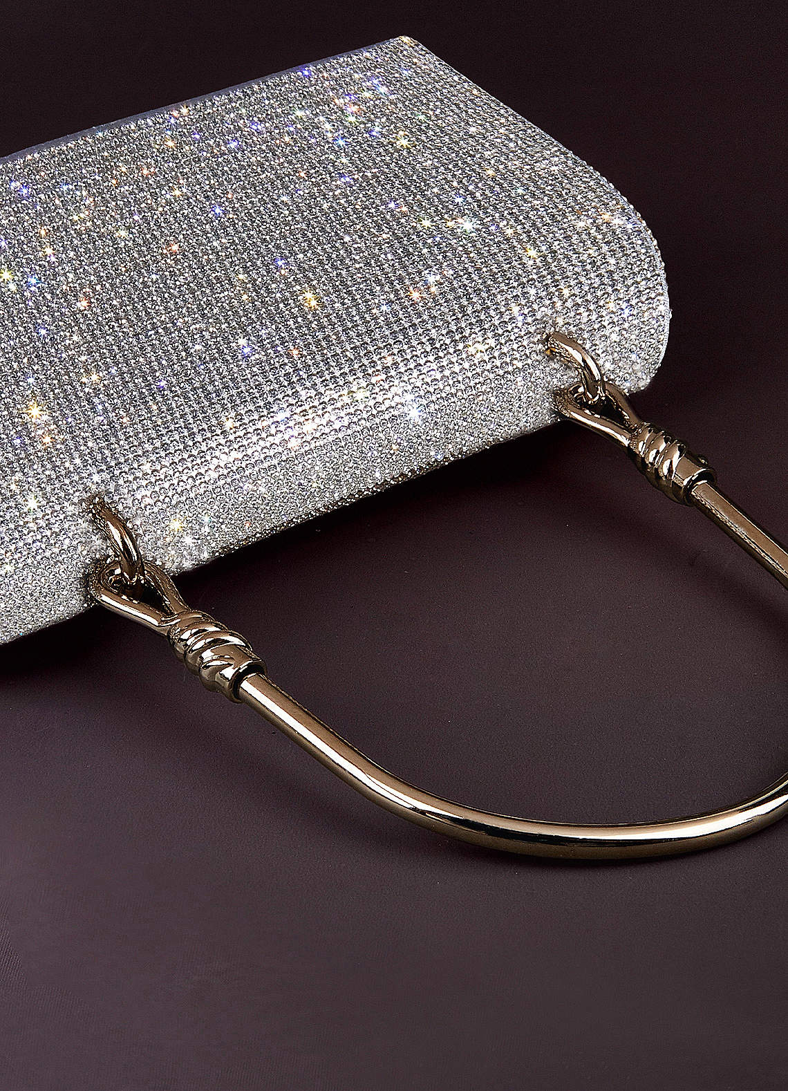 Crystal Diamond Top Handle Embellished Evening Clutch Bag - silver
