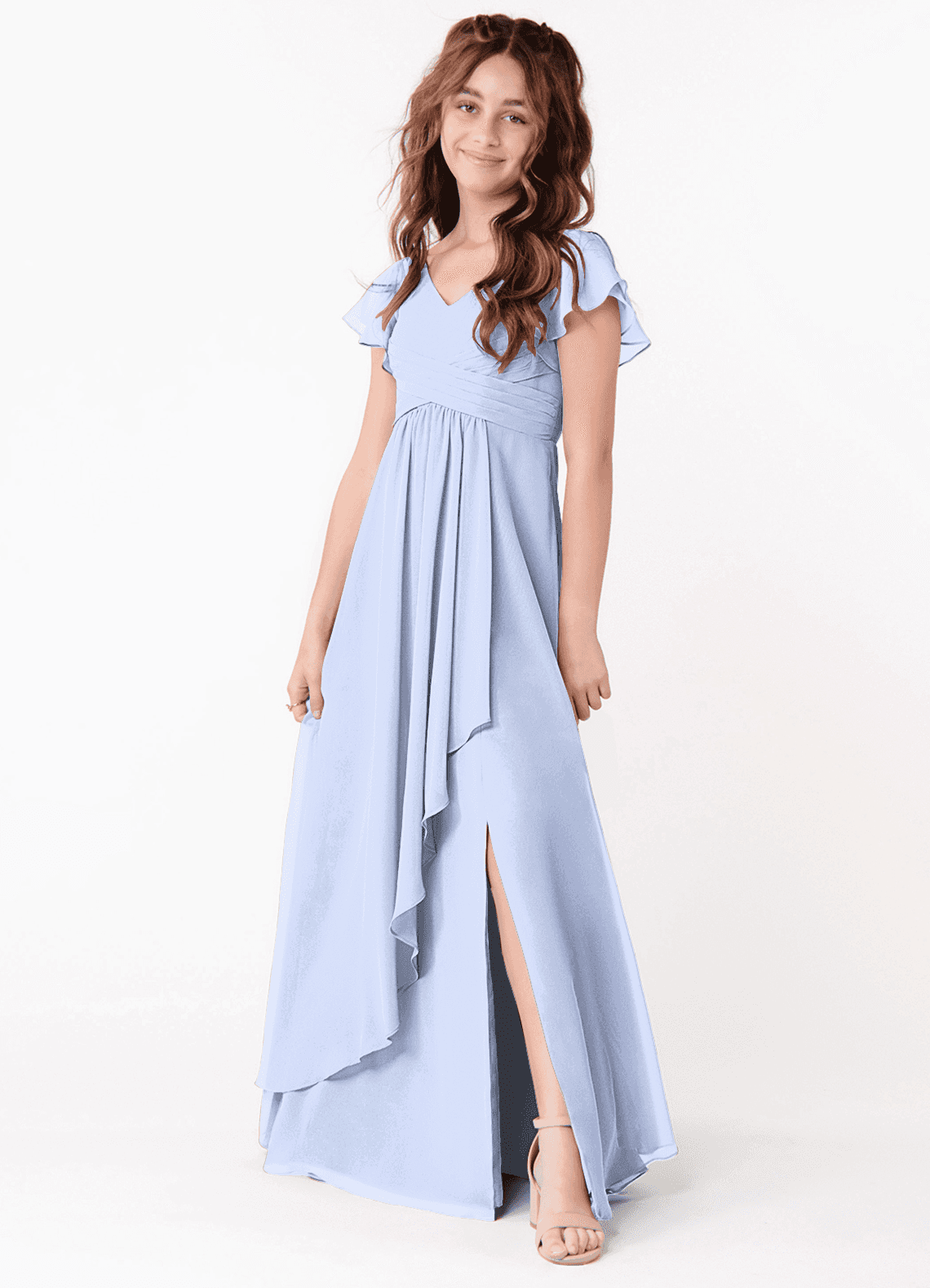 Azazie Omari Junior Ice A-Line Ruched Chiffon Dress image1