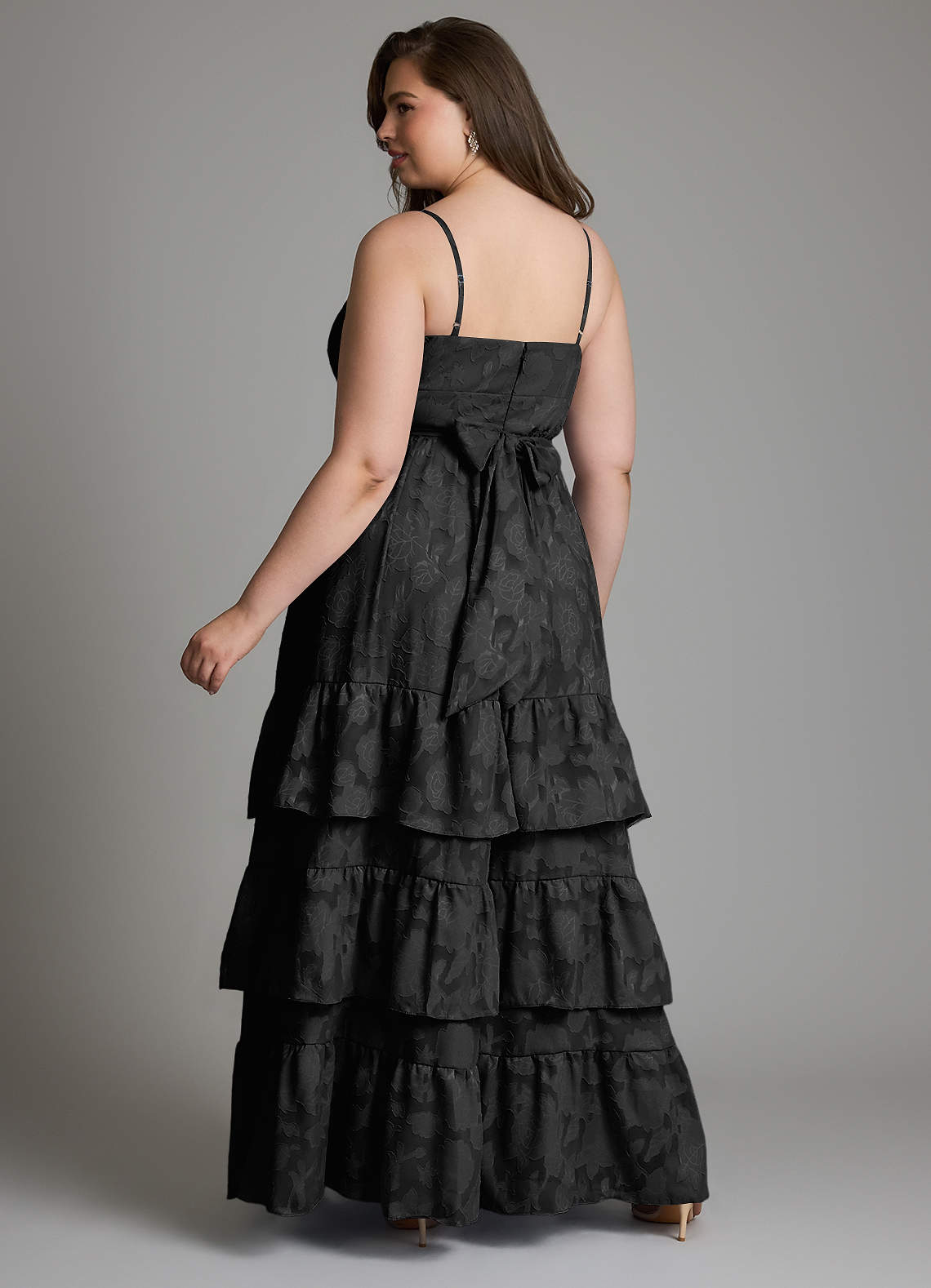 Azazie Nathalia Bridesmaid Dresses Black A-Line Bow Floral Burnout Dress image14